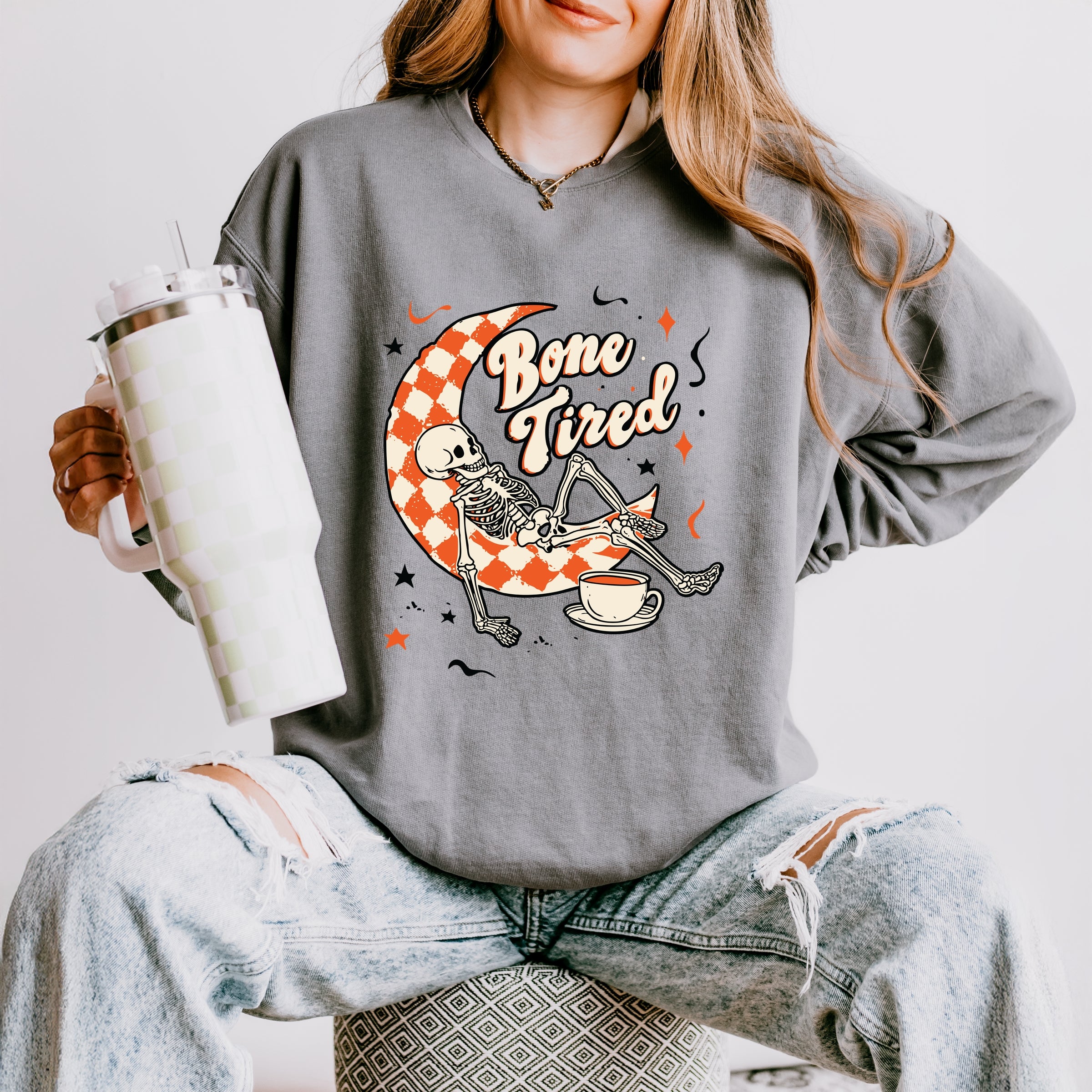 Bone Tired Moon - Womens Lightweight Garment Dyed Sweatshirt