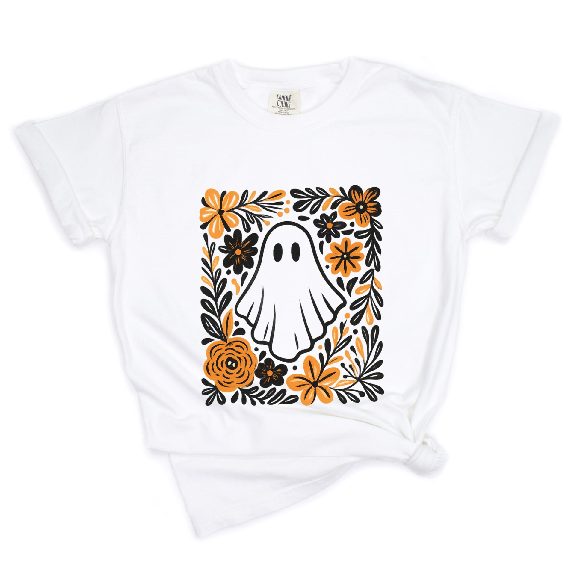 Ghost Floral Orange - Womens Garment Dyed Tee