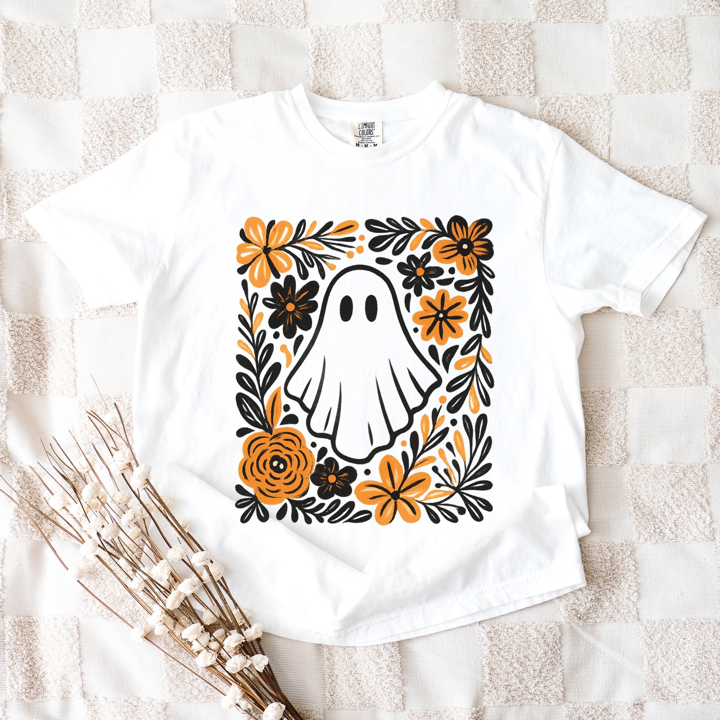 Ghost Floral Orange - Womens Garment Dyed Tee