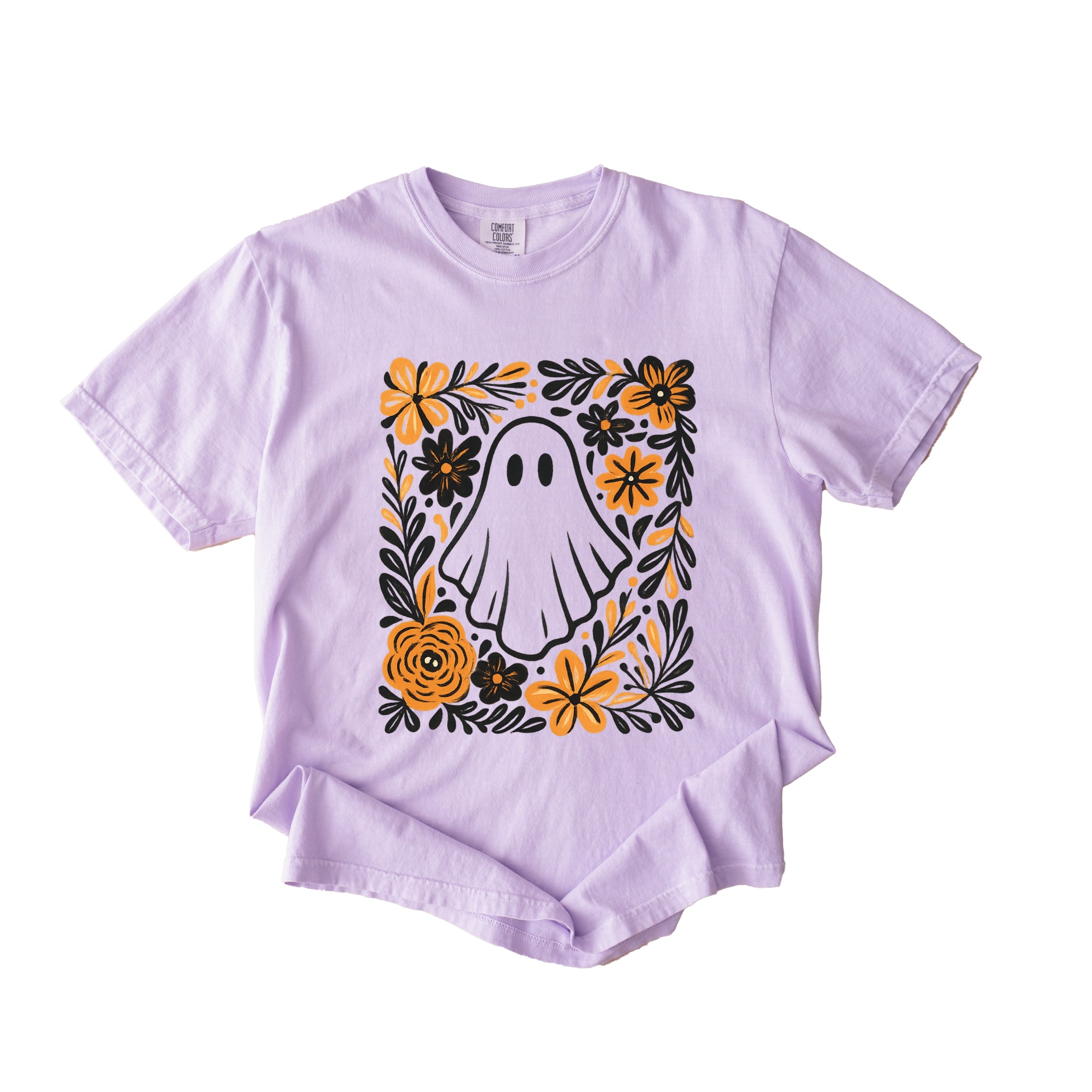 Ghost Floral Orange - Womens Garment Dyed Tee