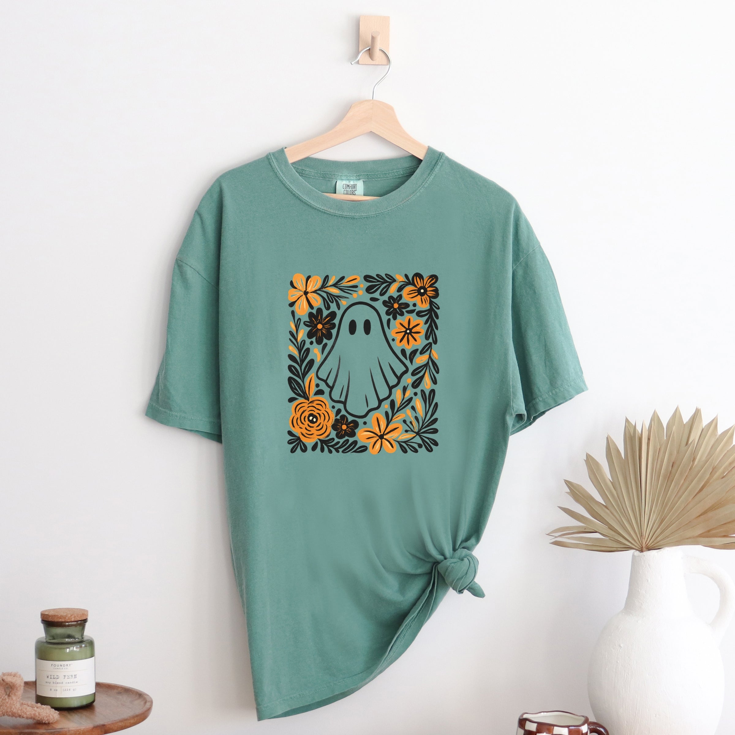 Ghost Floral Orange - Womens Garment Dyed Tee