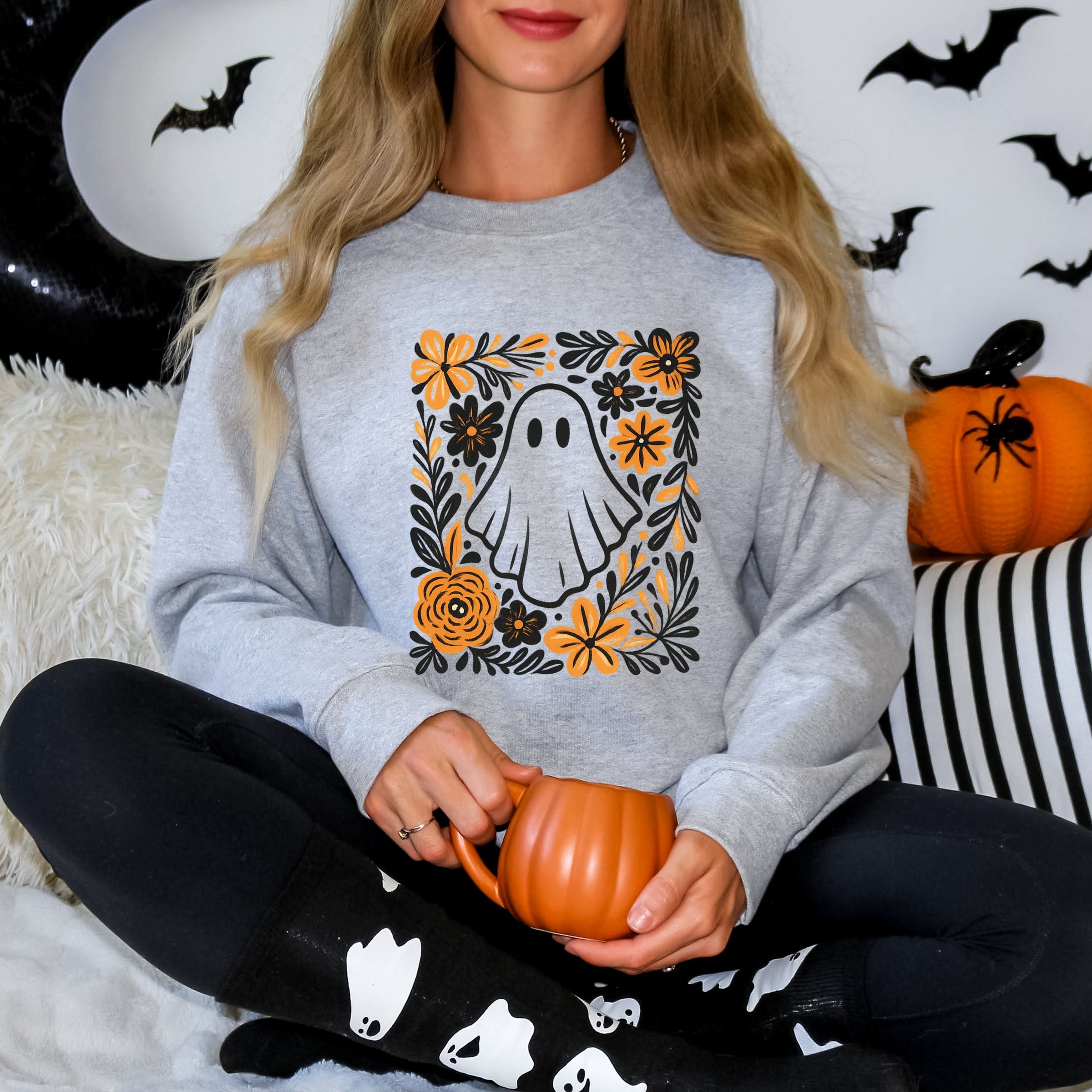 Ghost Floral Orange -  Womens Sweatshirt