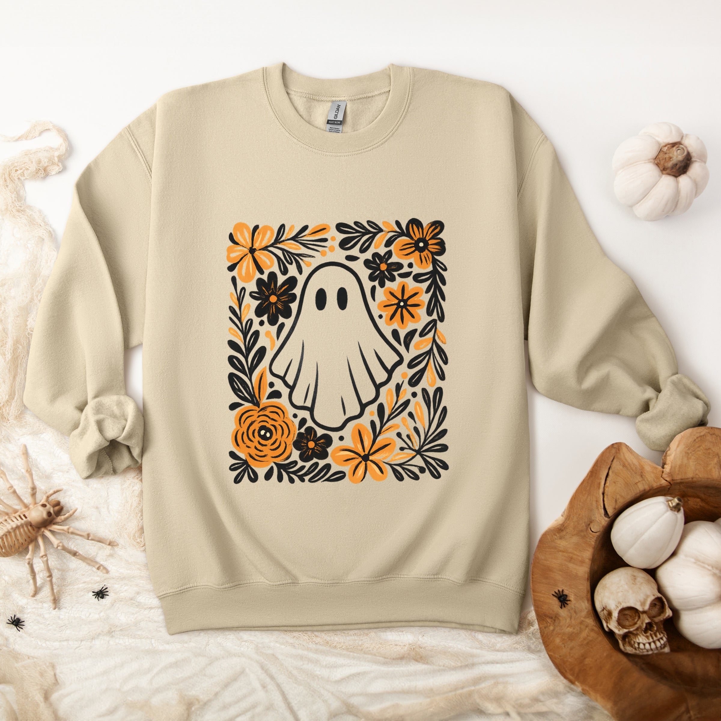 Ghost Floral Orange -  Womens Sweatshirt