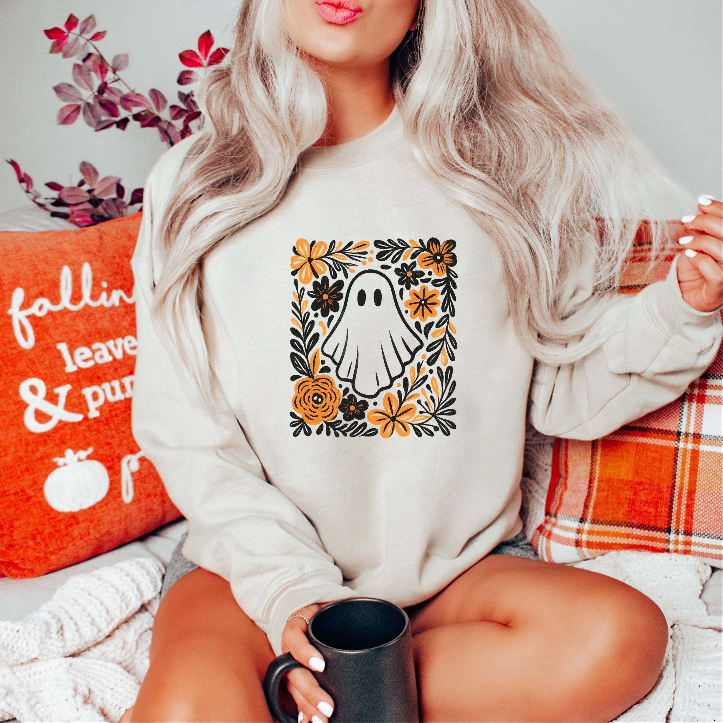 Ghost Floral Orange -  Womens Sweatshirt