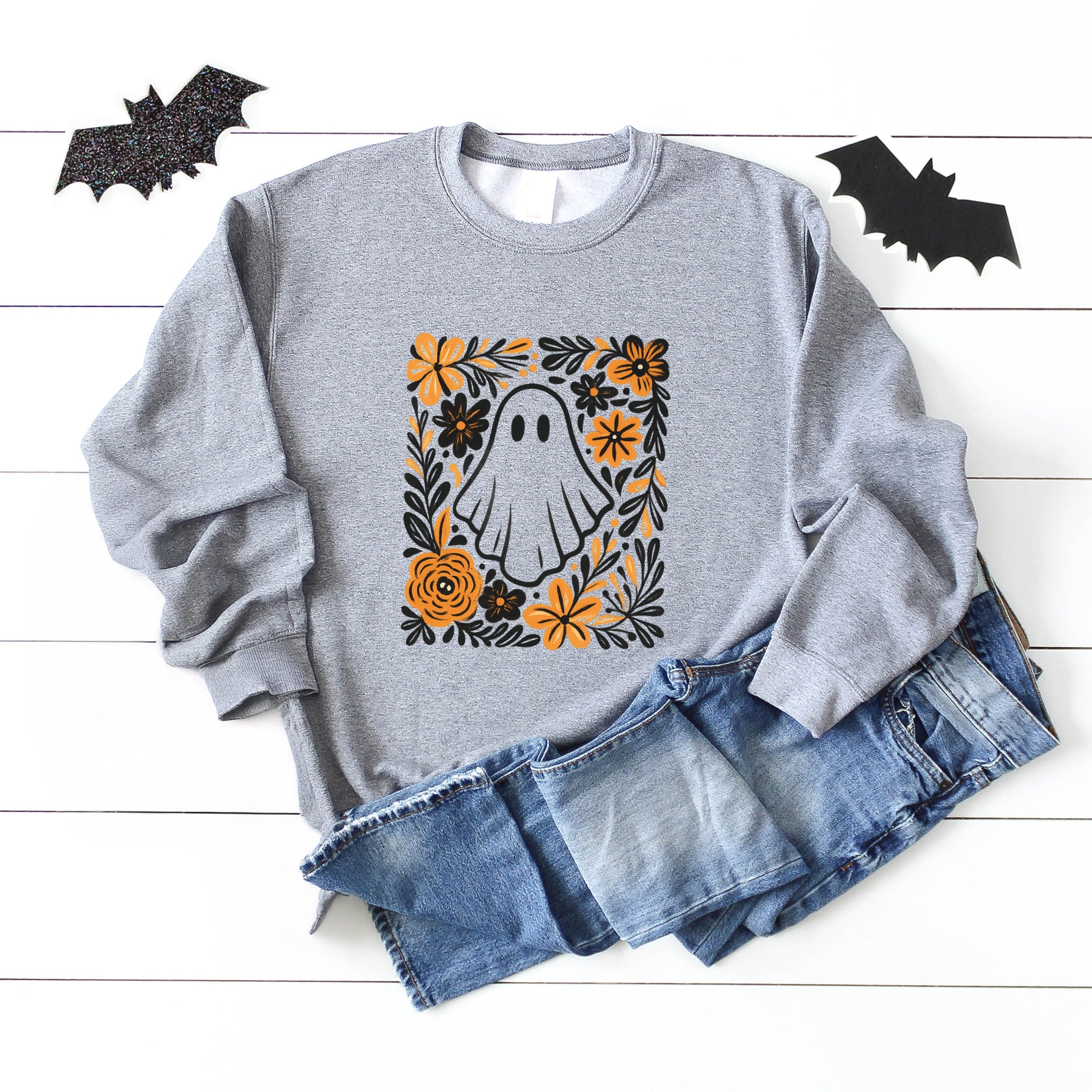 Ghost Floral Orange -  Womens Sweatshirt