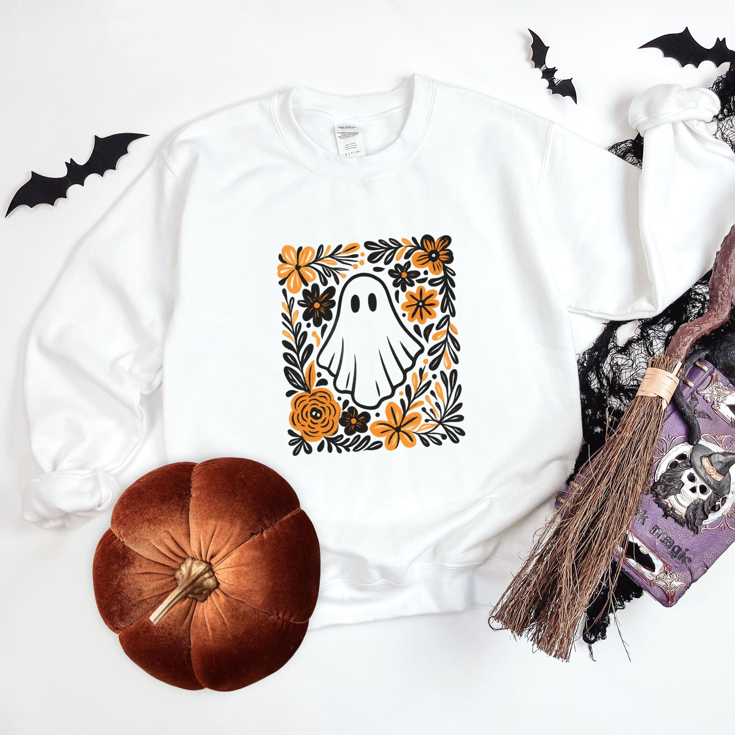 Ghost Floral Orange -  Womens Sweatshirt