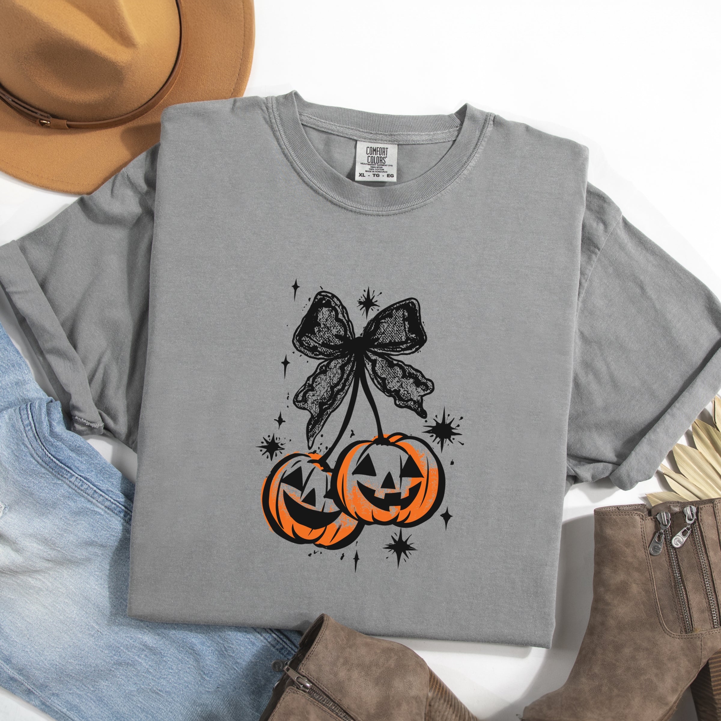 Coquette Pumpkin Cherries - Womens Garment Dyed Tee