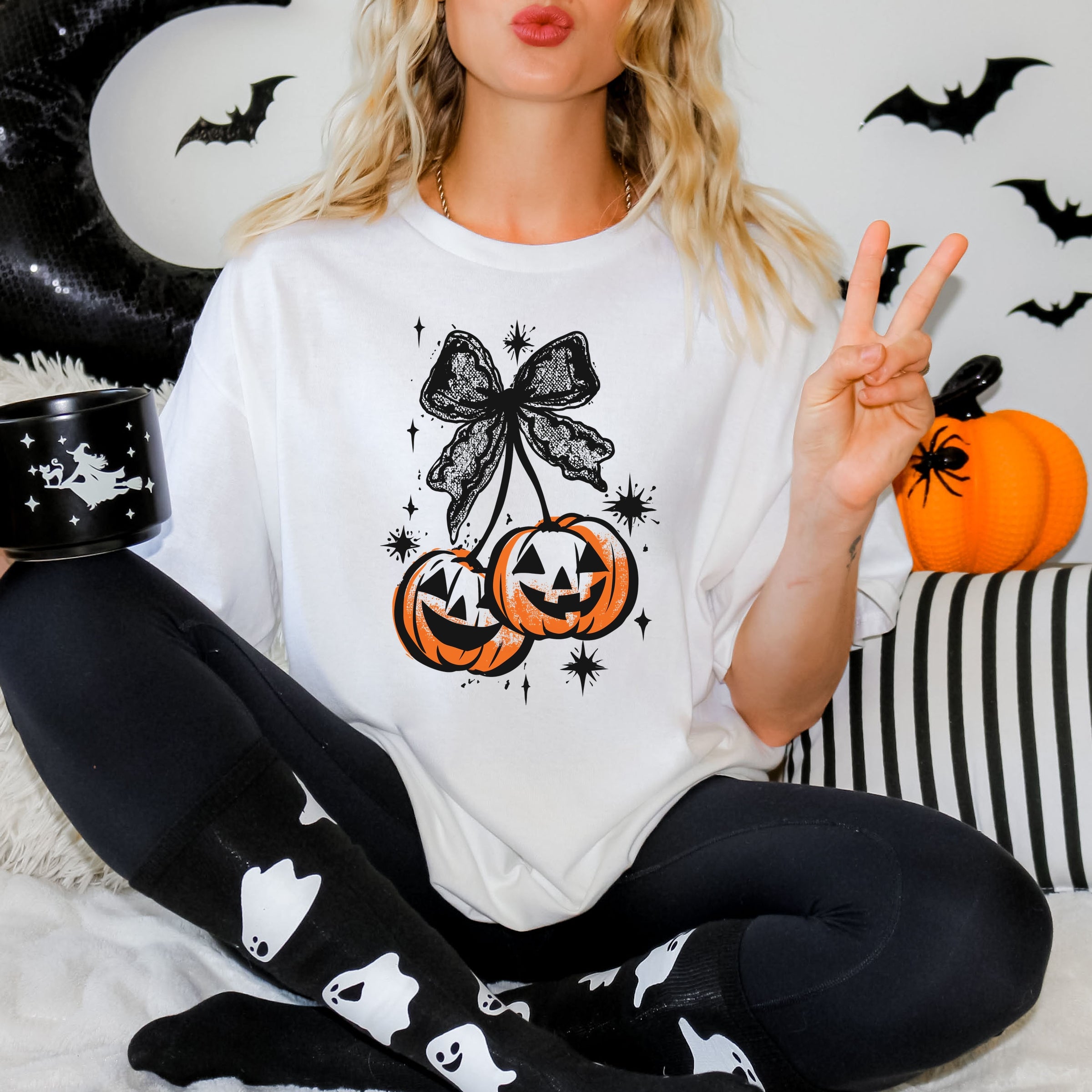 Coquette Pumpkin Cherries - Womens Garment Dyed Tee