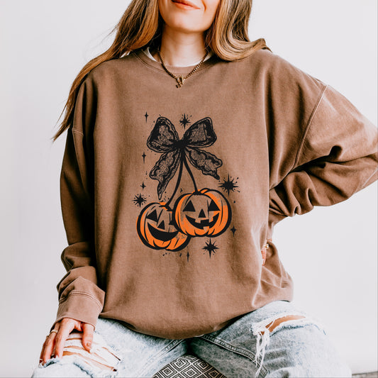 Coquette Pumpkin Cherries - Womens Lightweight Garment Dyed Sweatshirt