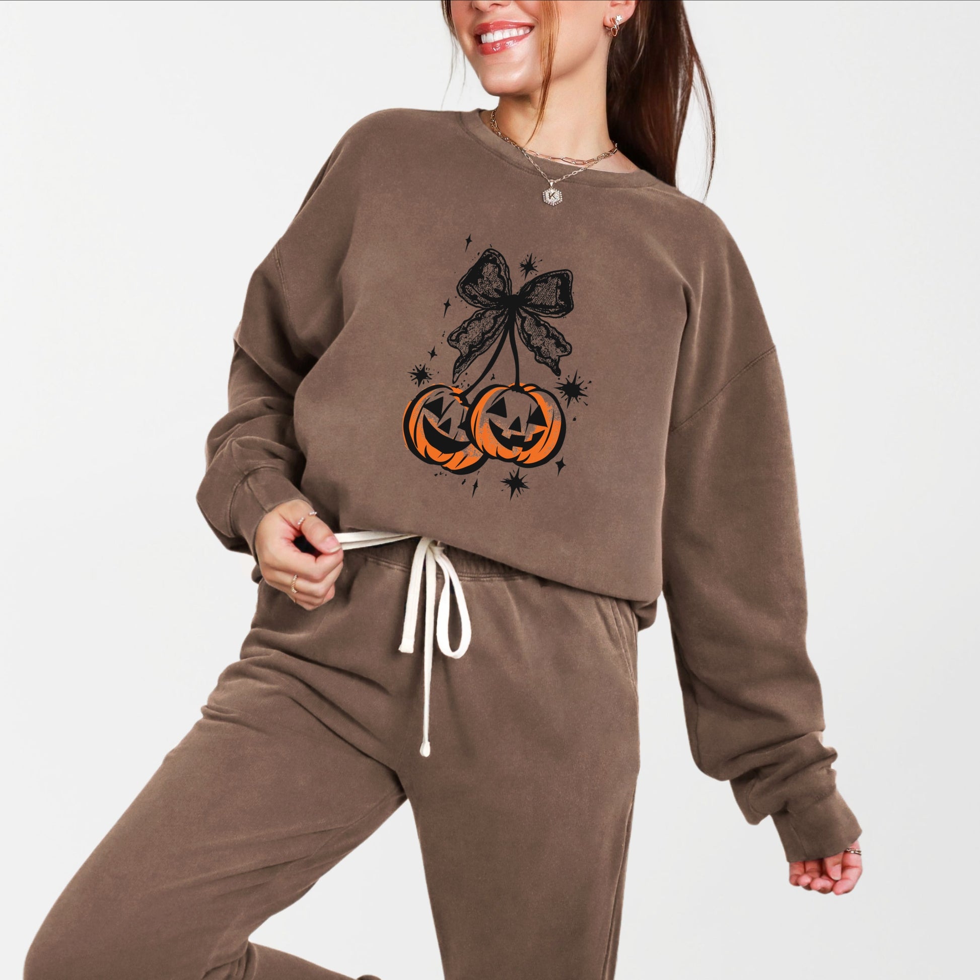 Coquette Pumpkin Cherries - Womens Lightweight Garment Dyed Sweatshirt
