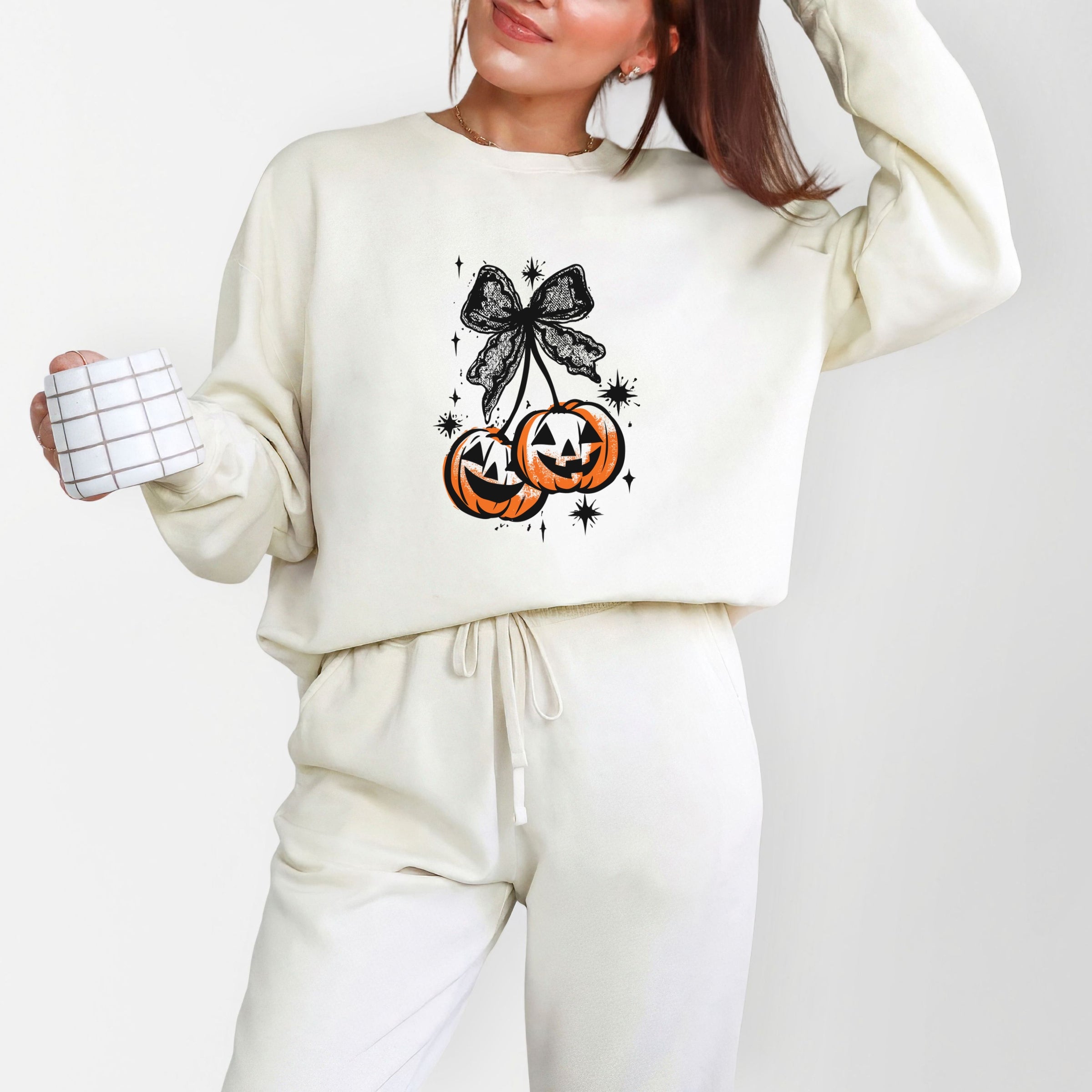 Coquette Pumpkin Cherries - Womens Lightweight Garment Dyed Sweatshirt