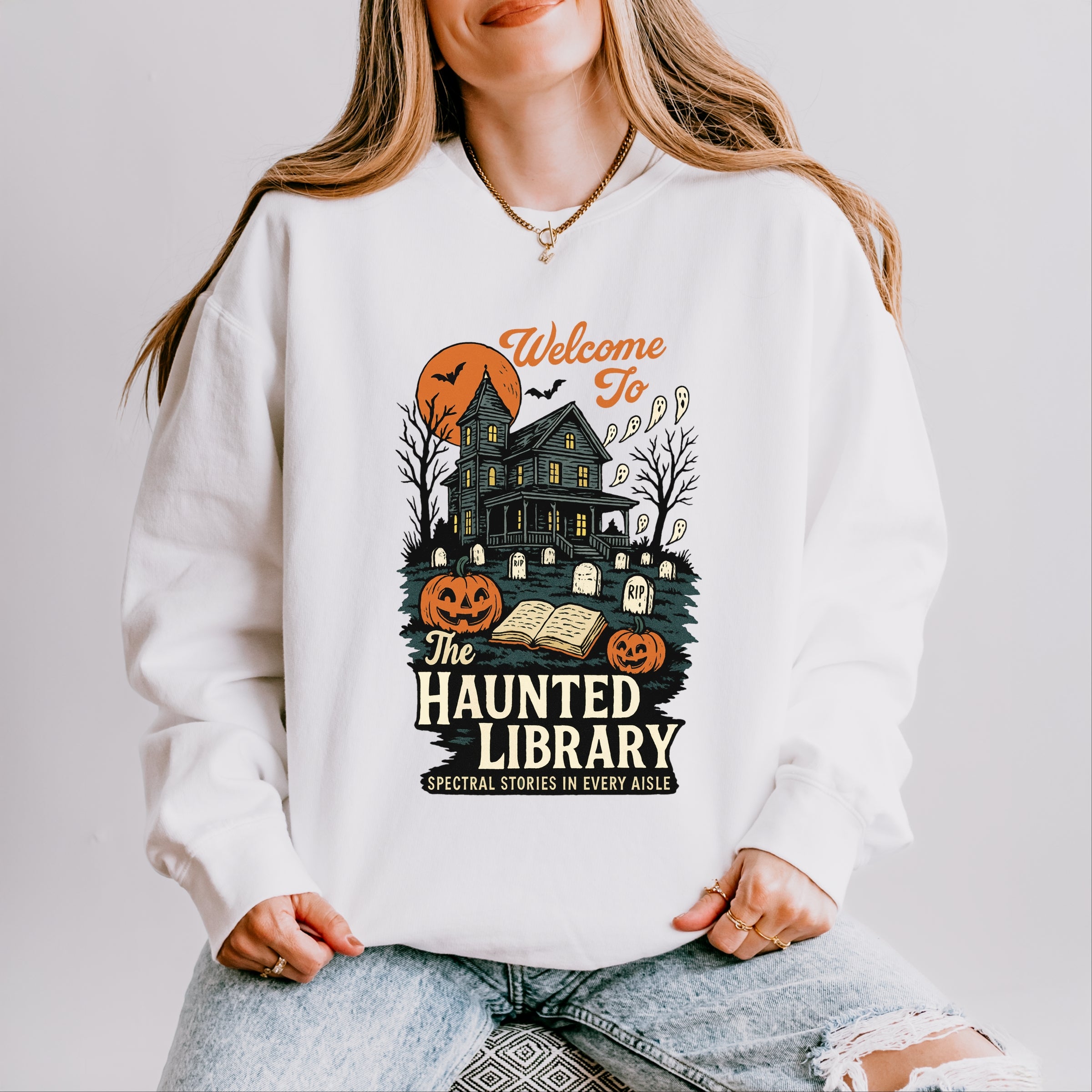 The Haunted Library - Womens Lightweight Garment Dyed Sweatshirt