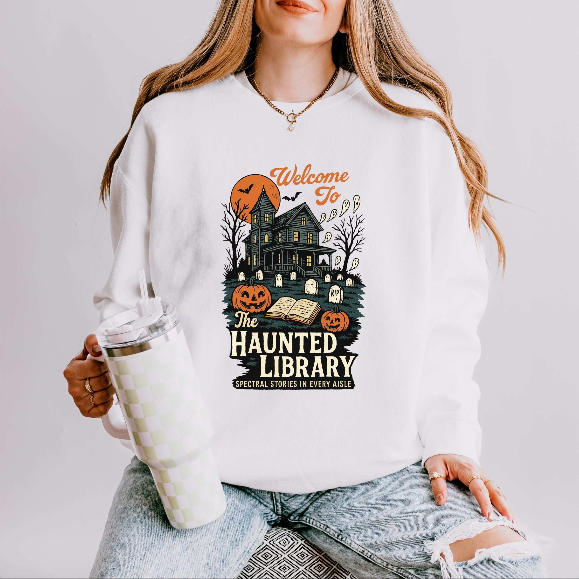 The Haunted Library - Womens Lightweight Garment Dyed Sweatshirt