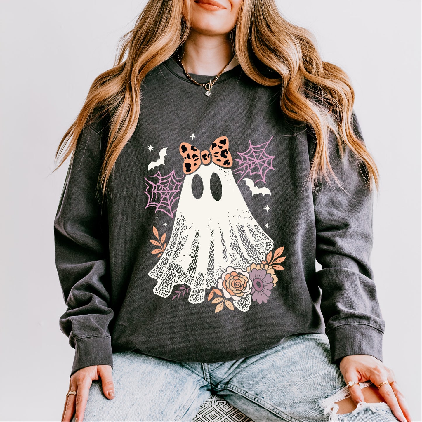 Coquette Ghost Roses  - Womens Lightweight Garment Dyed Sweatshirt