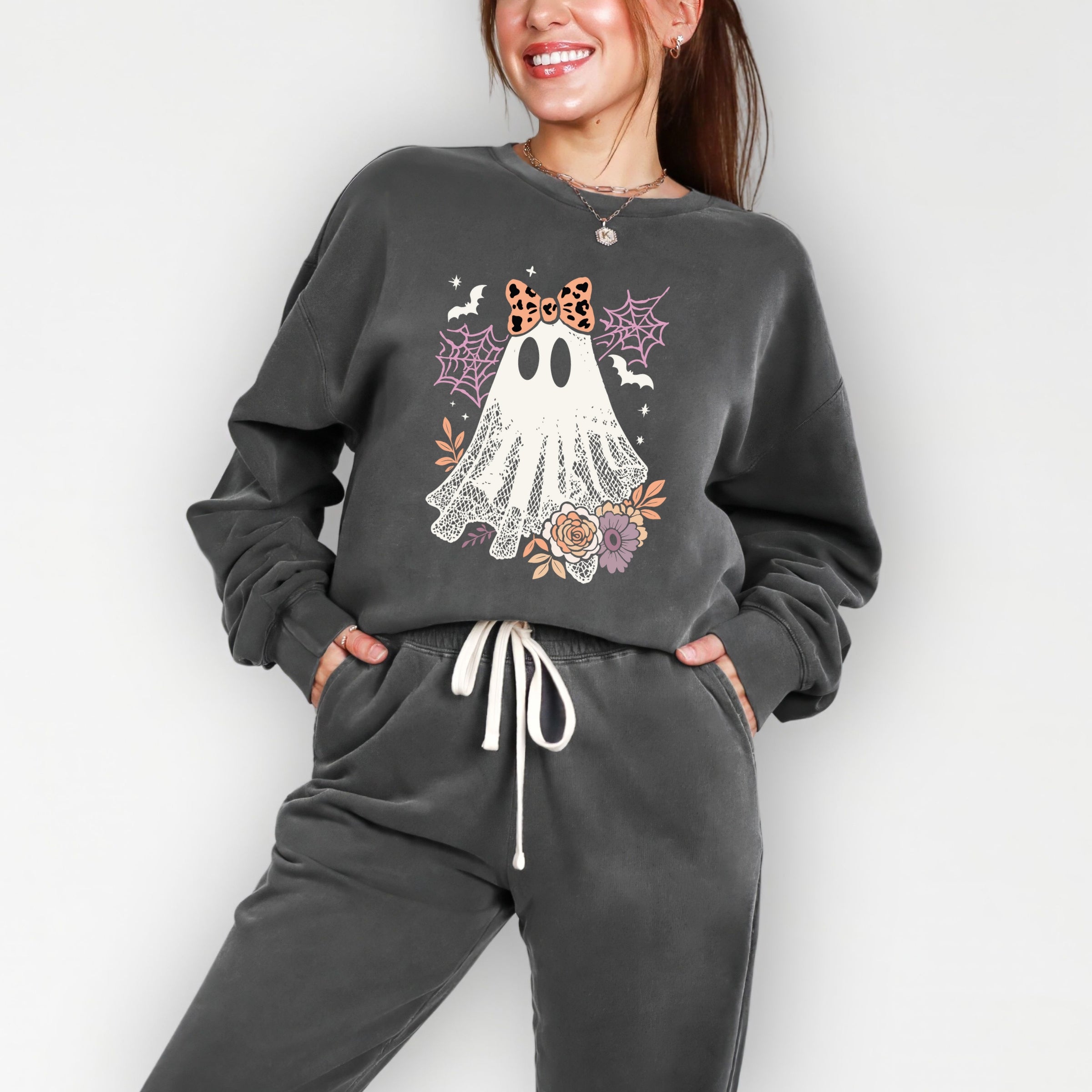 Coquette Ghost Roses  - Womens Lightweight Garment Dyed Sweatshirt