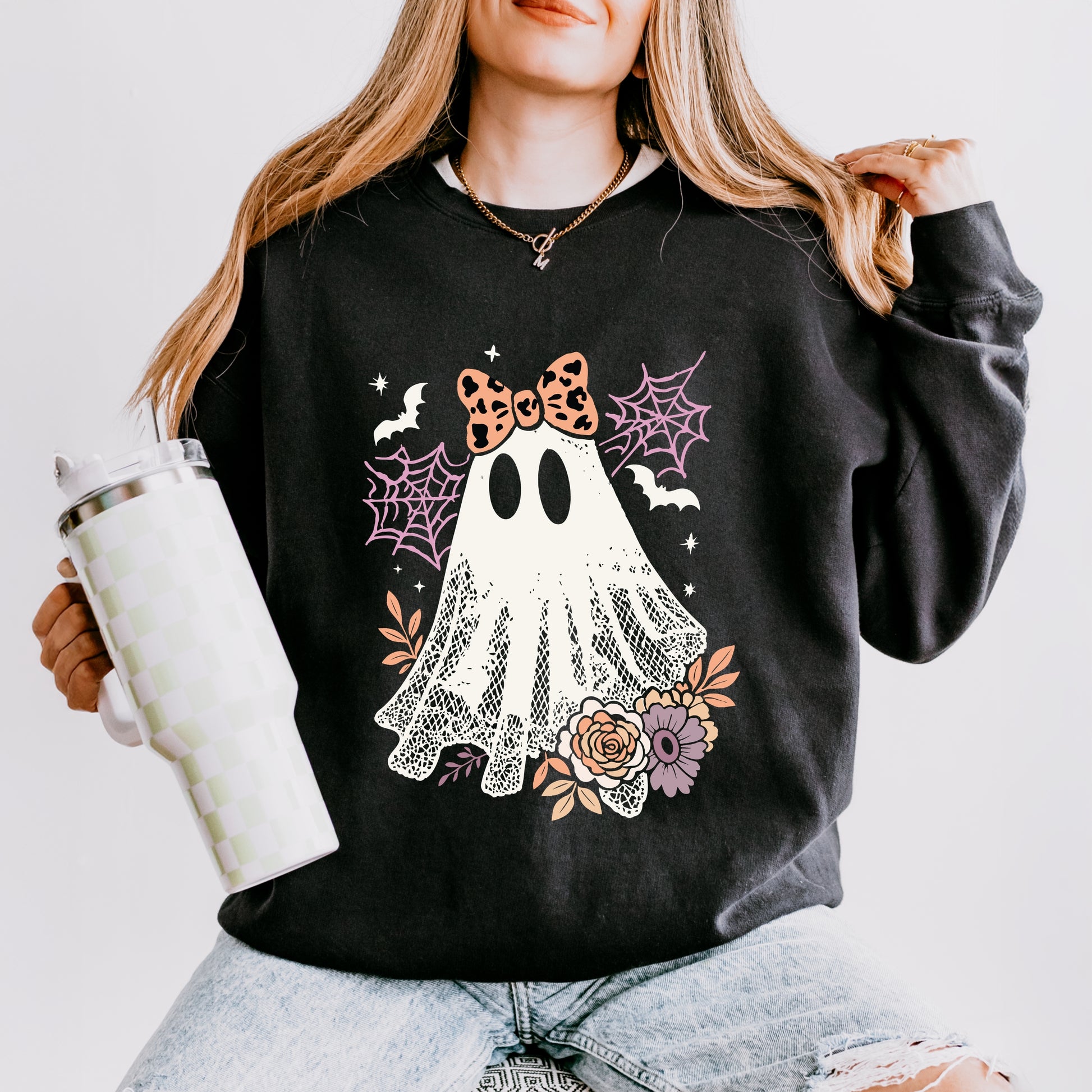 Coquette Ghost Roses  - Womens Lightweight Garment Dyed Sweatshirt