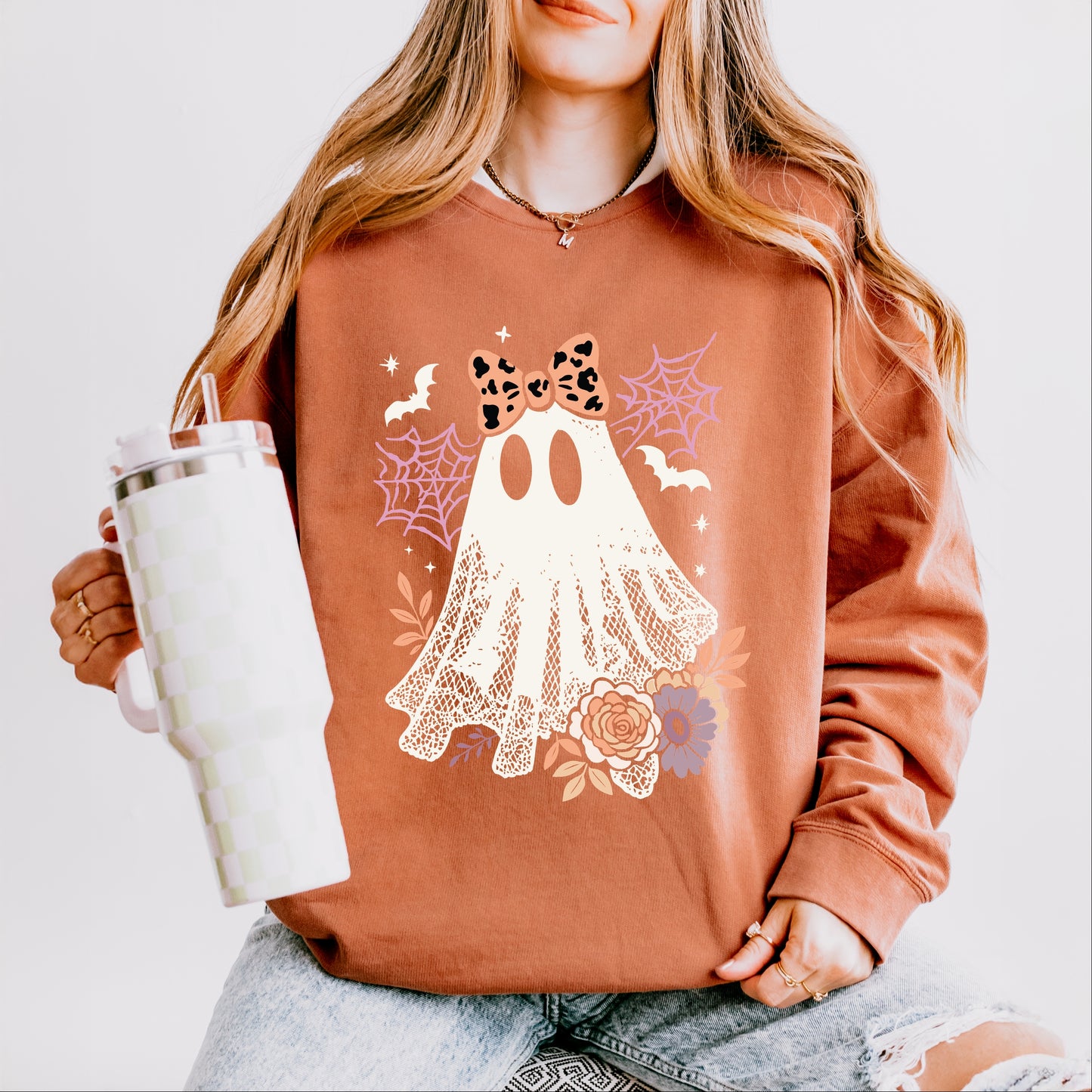Coquette Ghost Roses  - Womens Lightweight Garment Dyed Sweatshirt