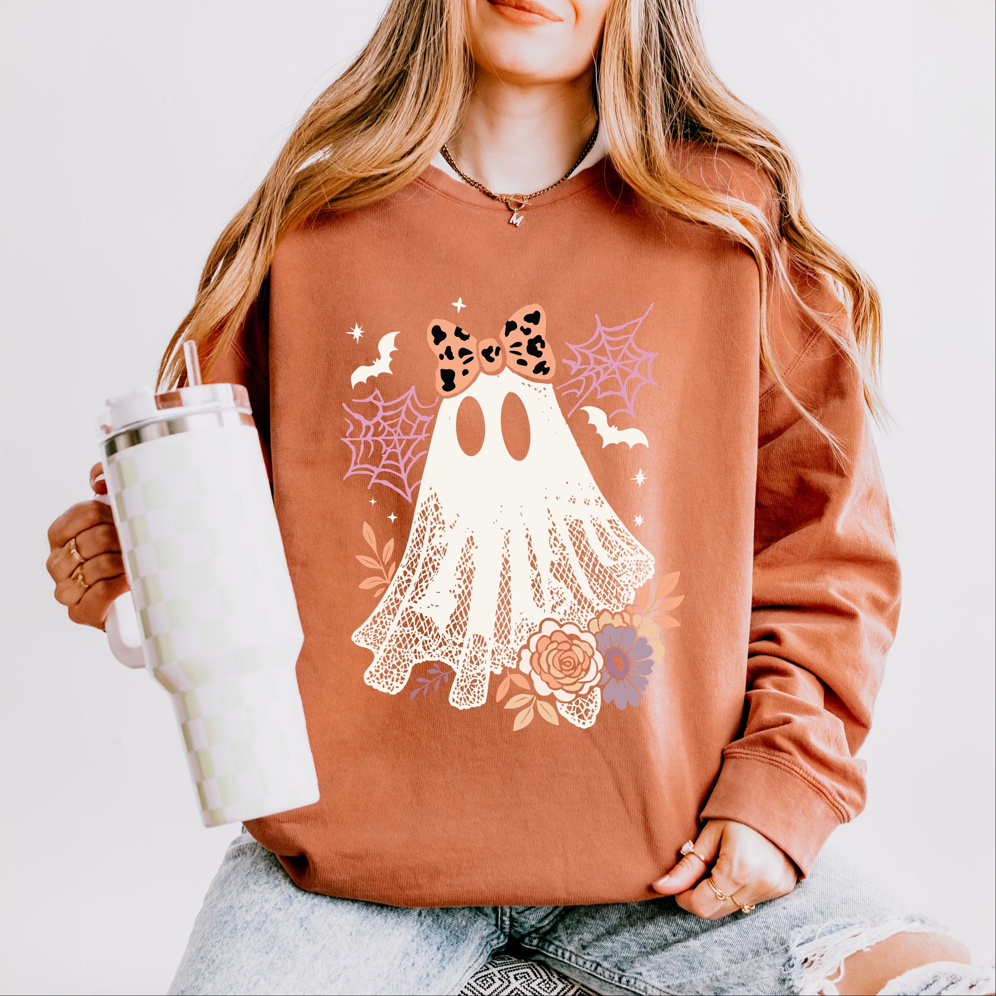 Coquette Ghost Roses  - Womens Lightweight Garment Dyed Sweatshirt