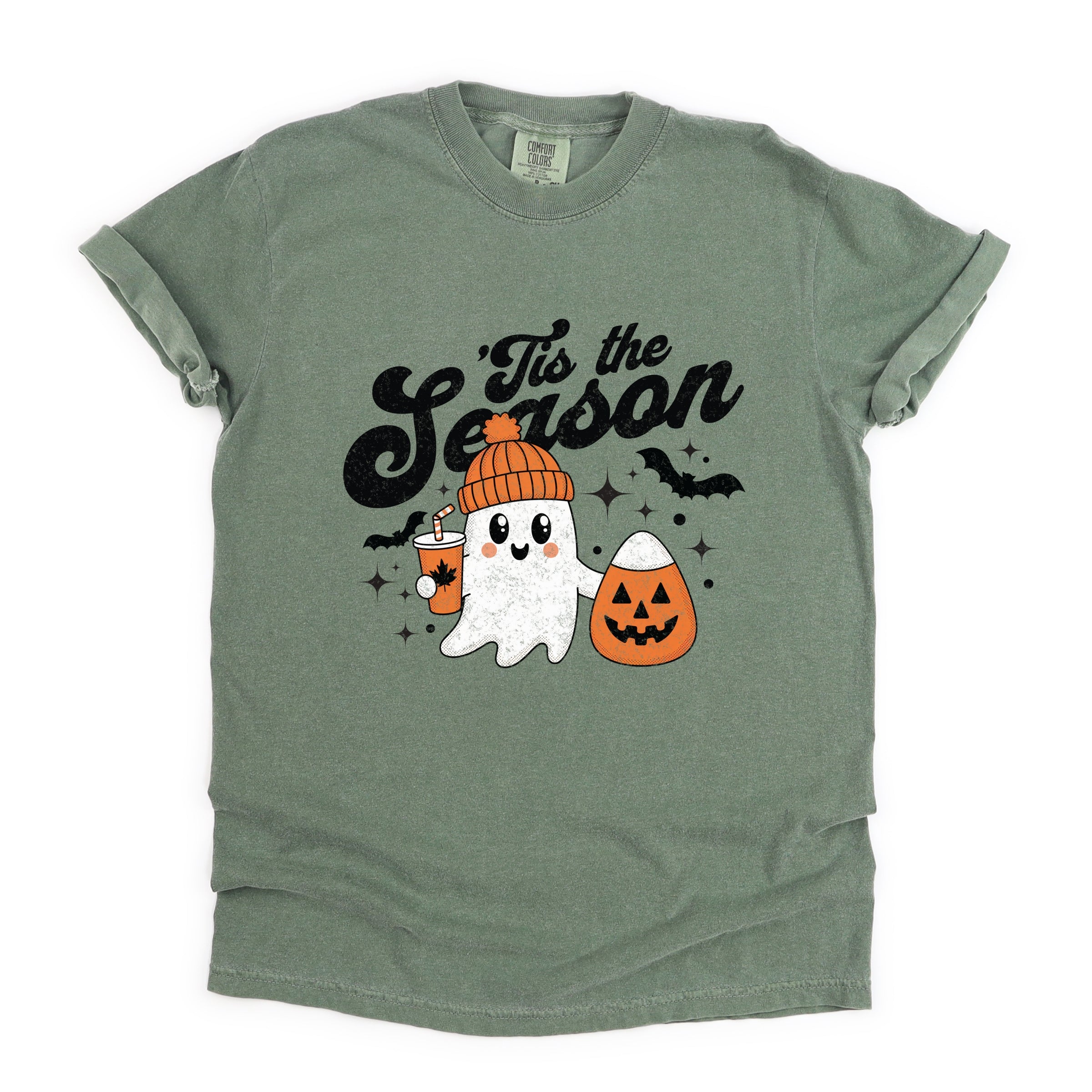 Tis The Season Ghost Retro - Womens Garment Dyed Tee