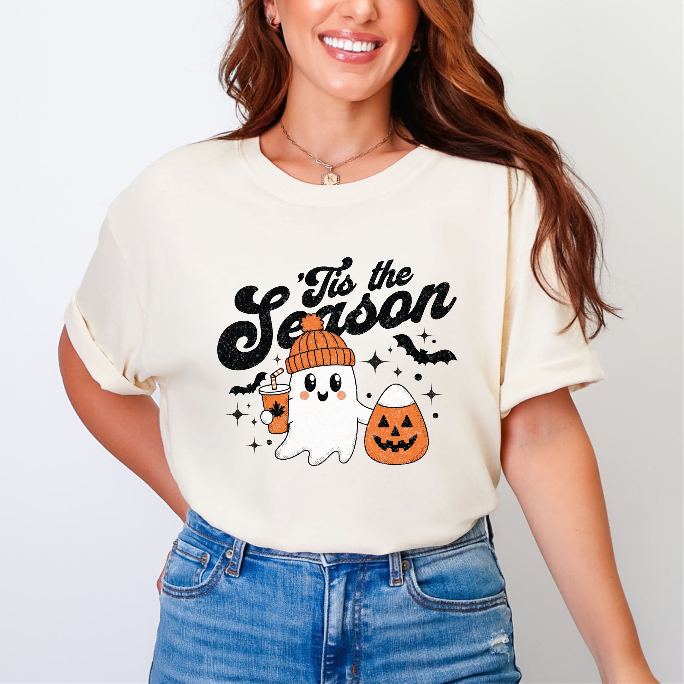 Tis The Season Ghost Retro - Womens Garment Dyed Tee
