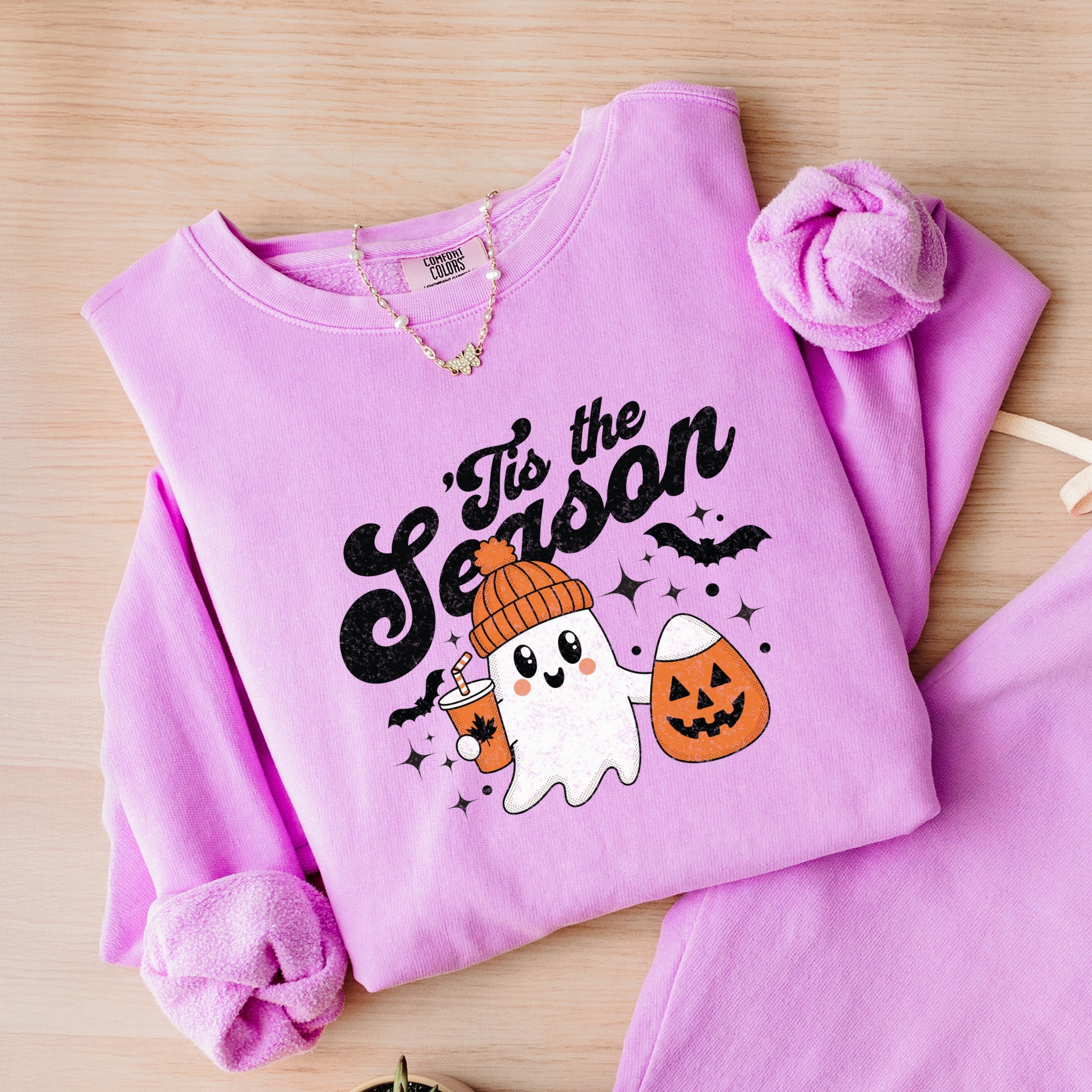 Tis The Season Ghost Retro - Womens Lightweight Garment Dyed Sweatshirt