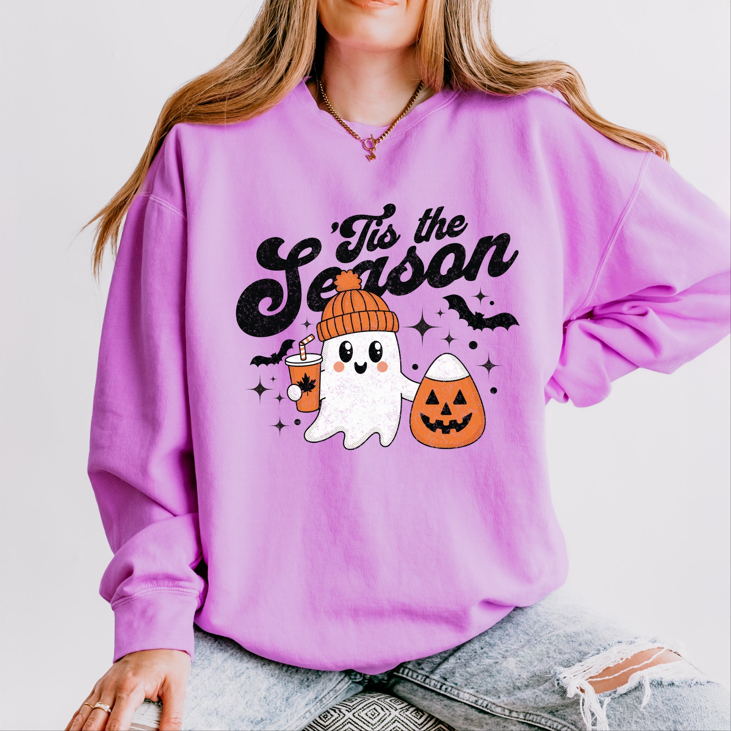 Tis The Season Ghost Retro - Womens Lightweight Garment Dyed Sweatshirt
