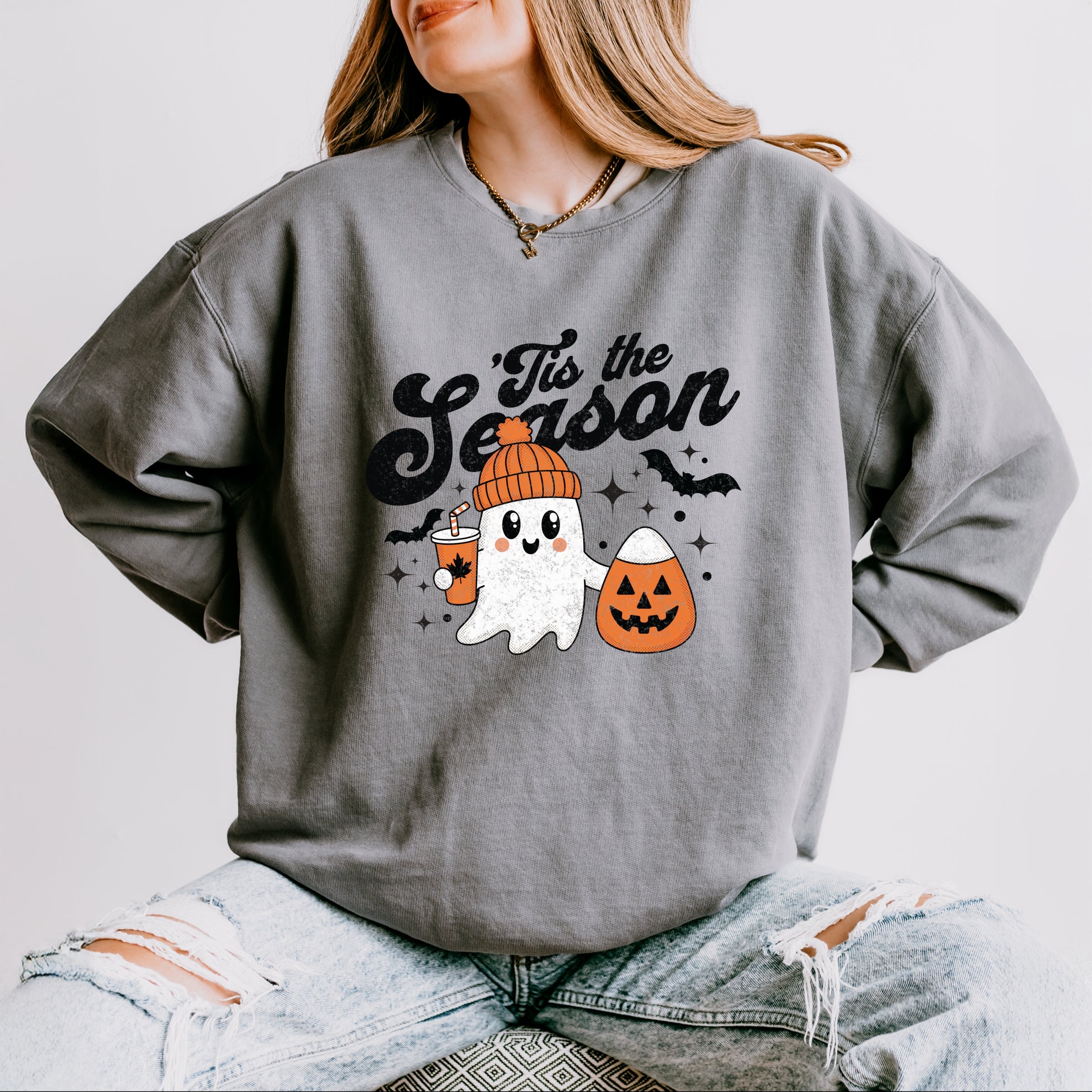 Tis The Season Ghost Retro - Womens Lightweight Garment Dyed Sweatshirt