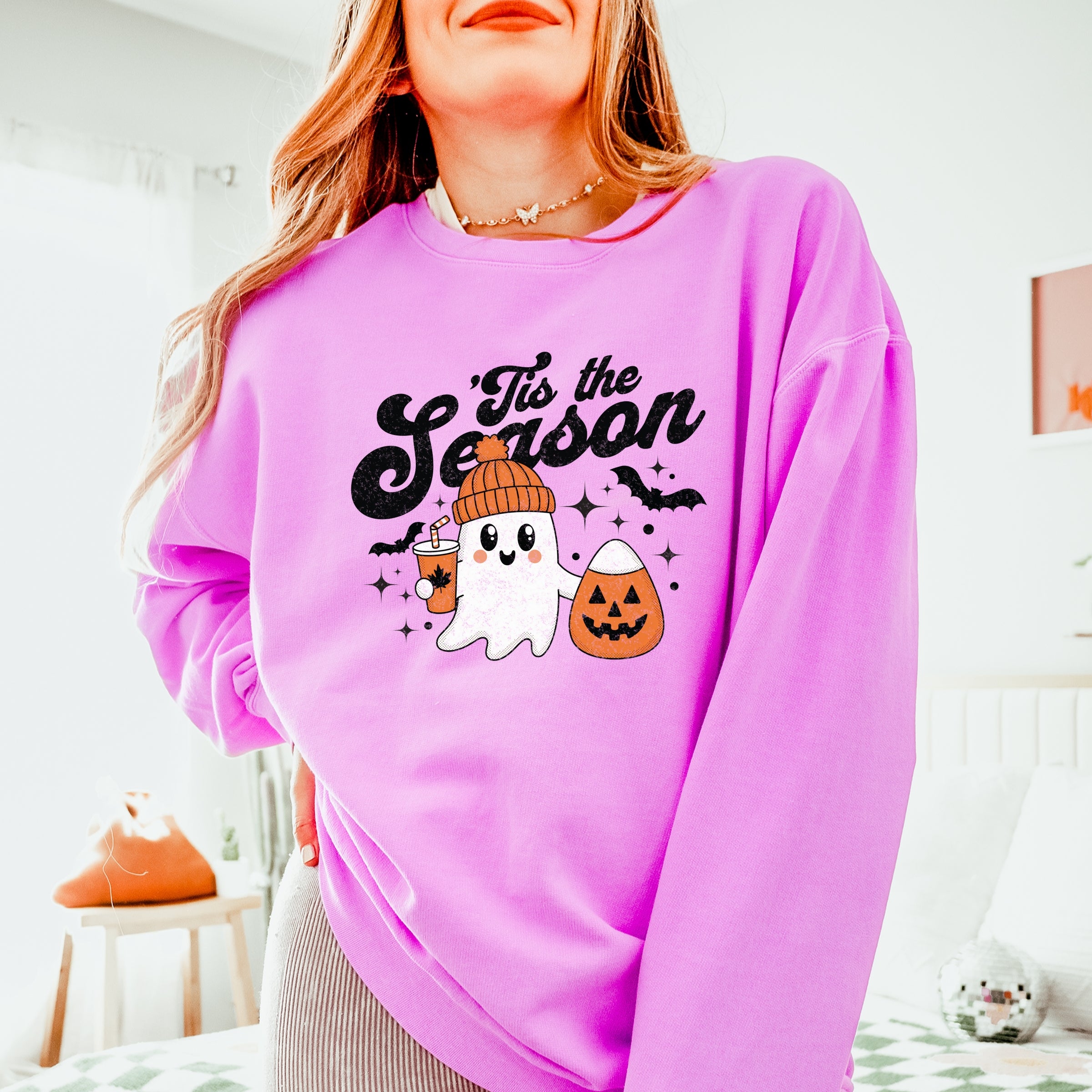 Tis The Season Ghost Retro - Womens Lightweight Garment Dyed Sweatshirt
