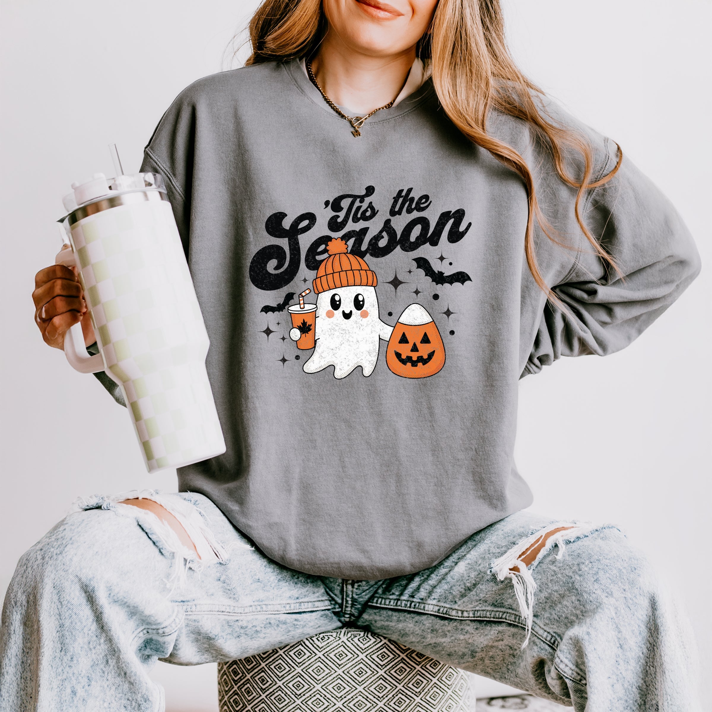 Tis The Season Ghost Retro - Womens Lightweight Garment Dyed Sweatshirt
