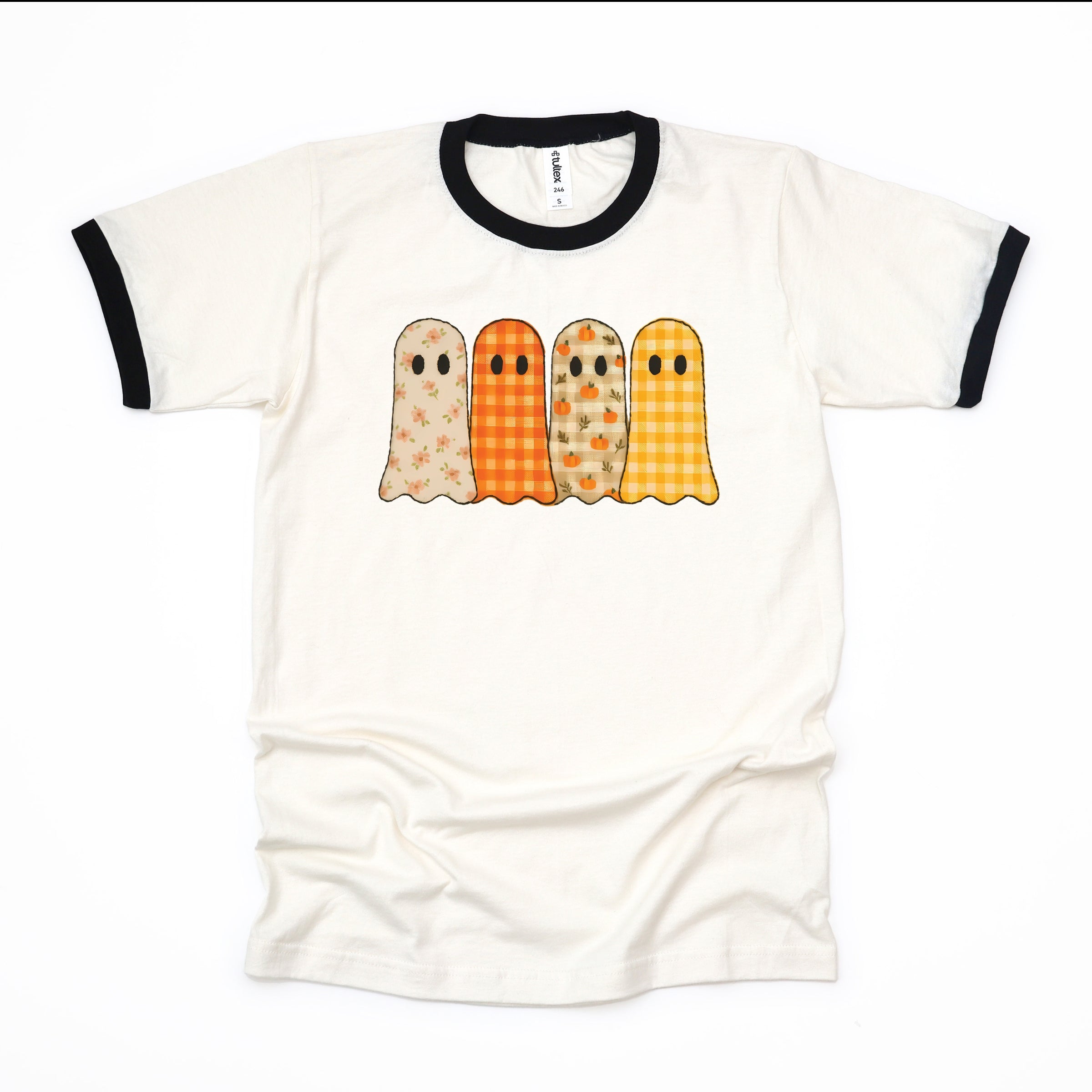 Four Ghosts Checkered Quilted Printed - Womens Ringer Tee