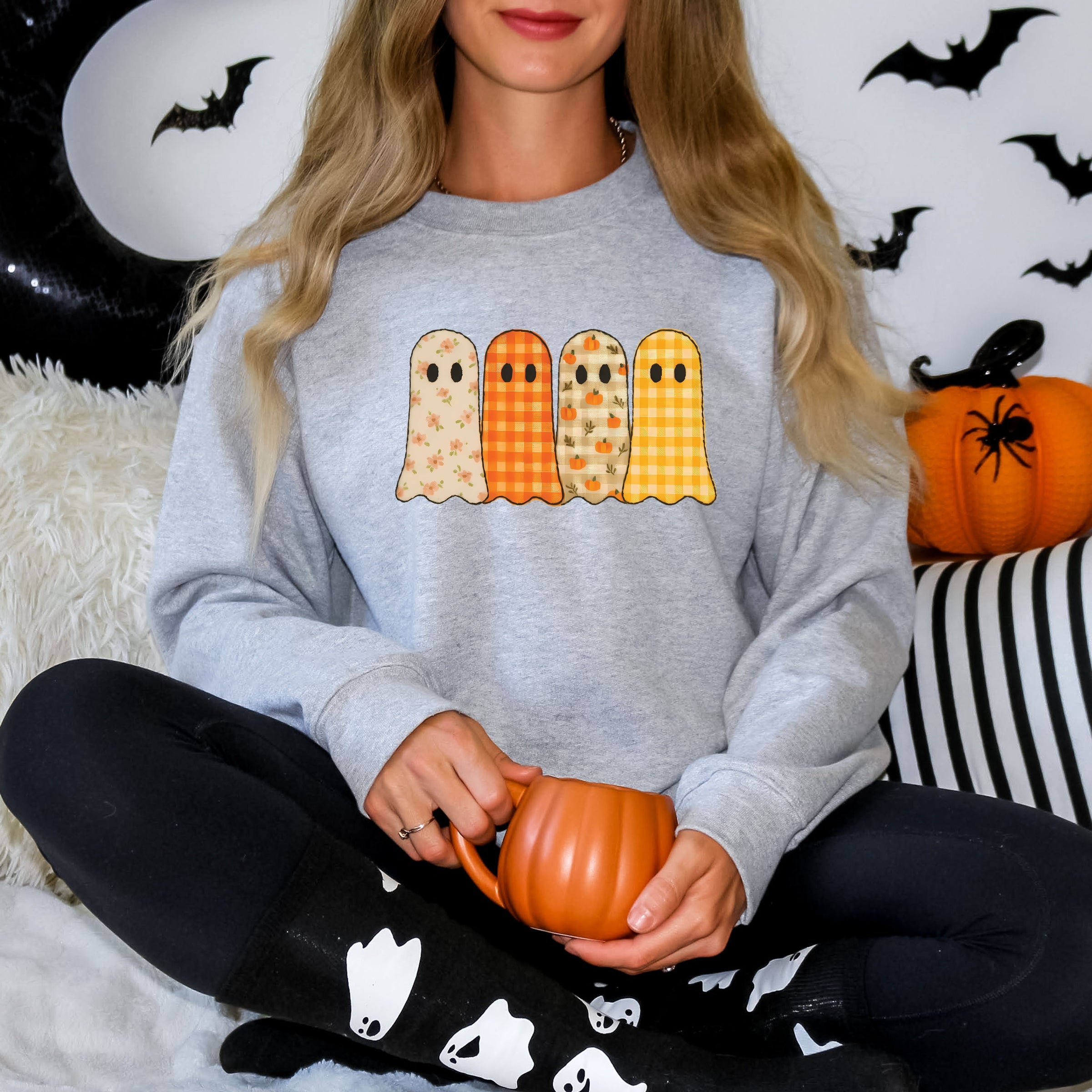 Four Ghosts Checkered Quilted Printed -  Womens Sweatshirt