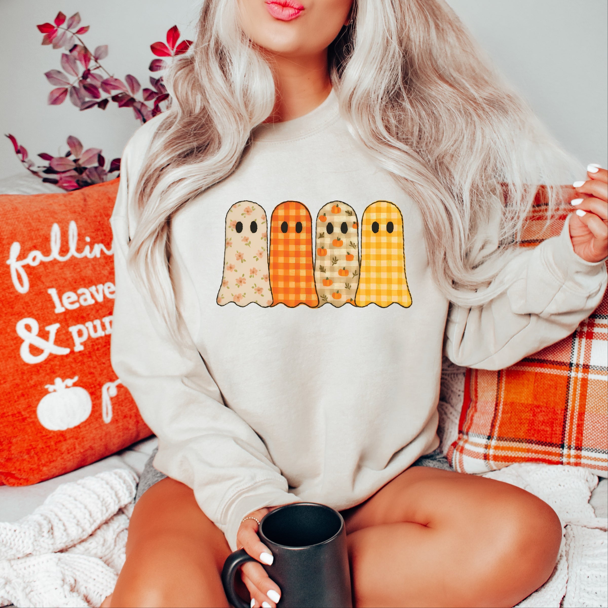 Four Ghosts Checkered Quilted Printed -  Womens Sweatshirt