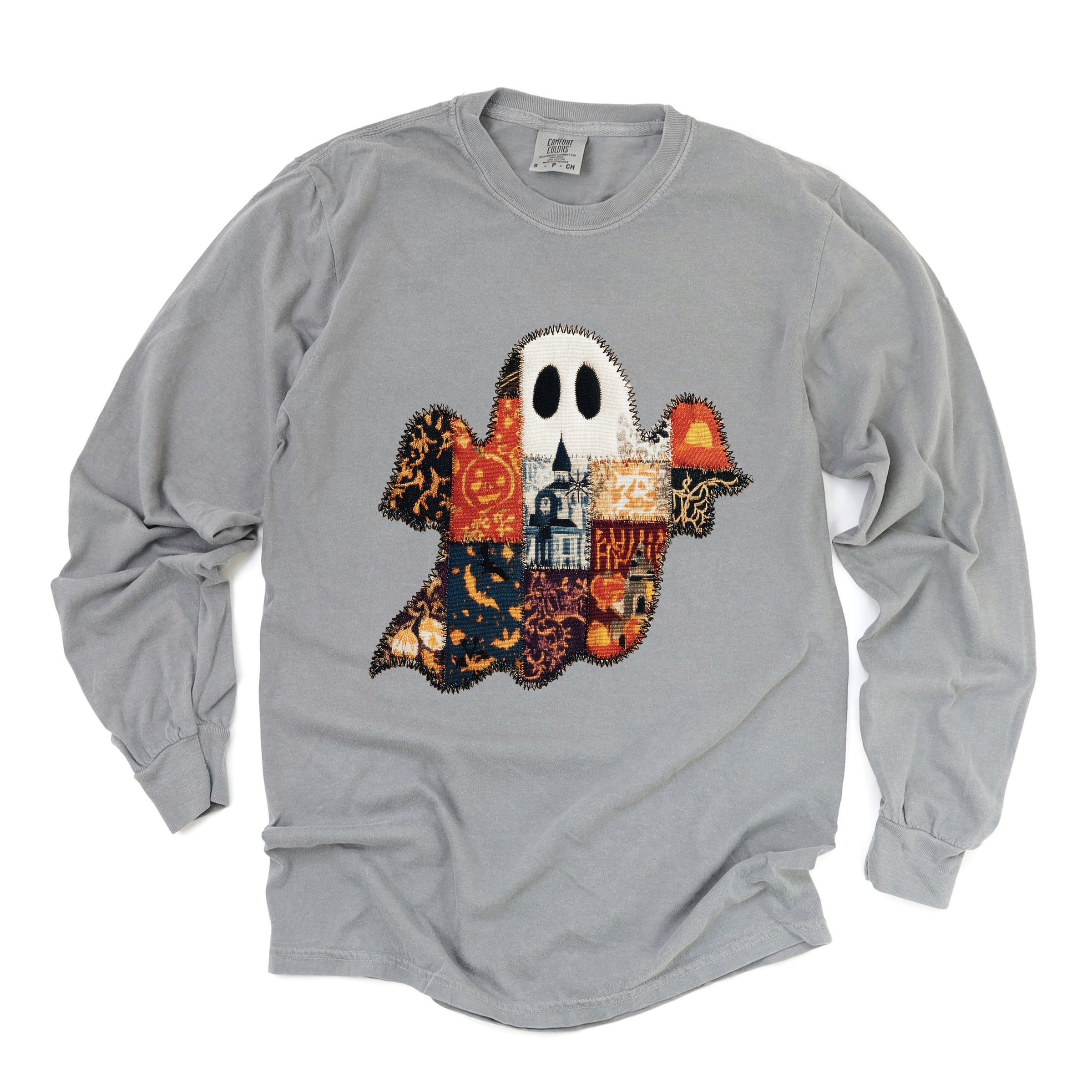 Patchwork Ghost Printed - Womens Garment Dyed Long Sleeve