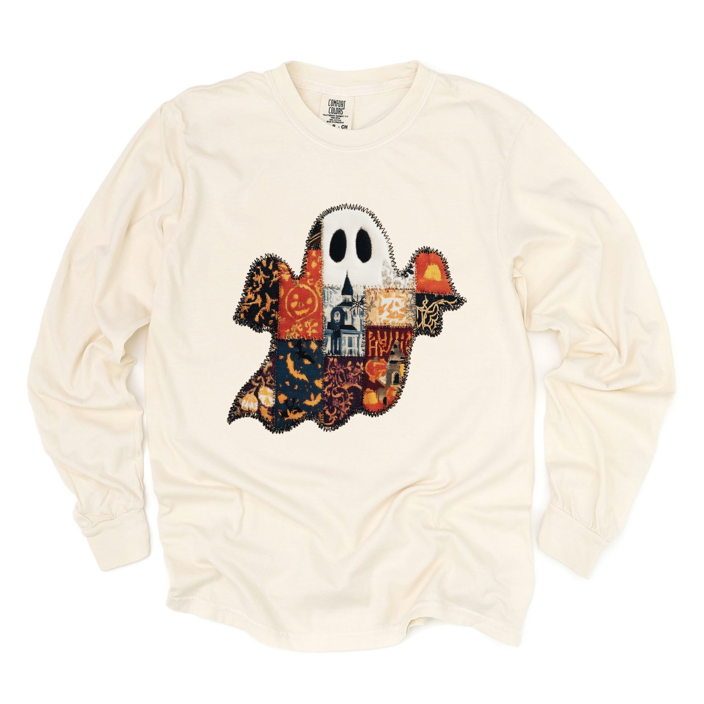 Patchwork Ghost Printed - Womens Garment Dyed Long Sleeve