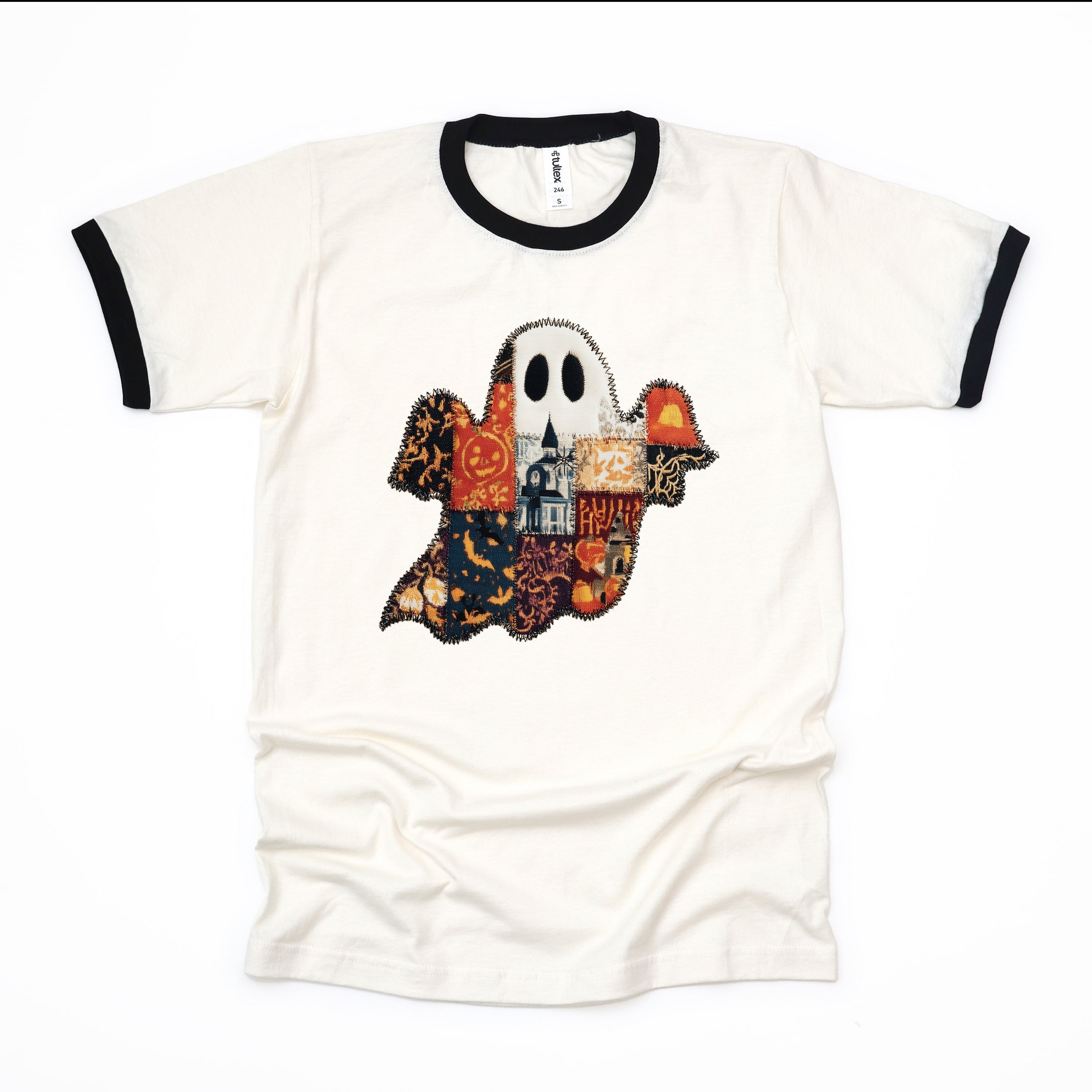 Patchwork Ghost Printed - Womens Ringer Tee