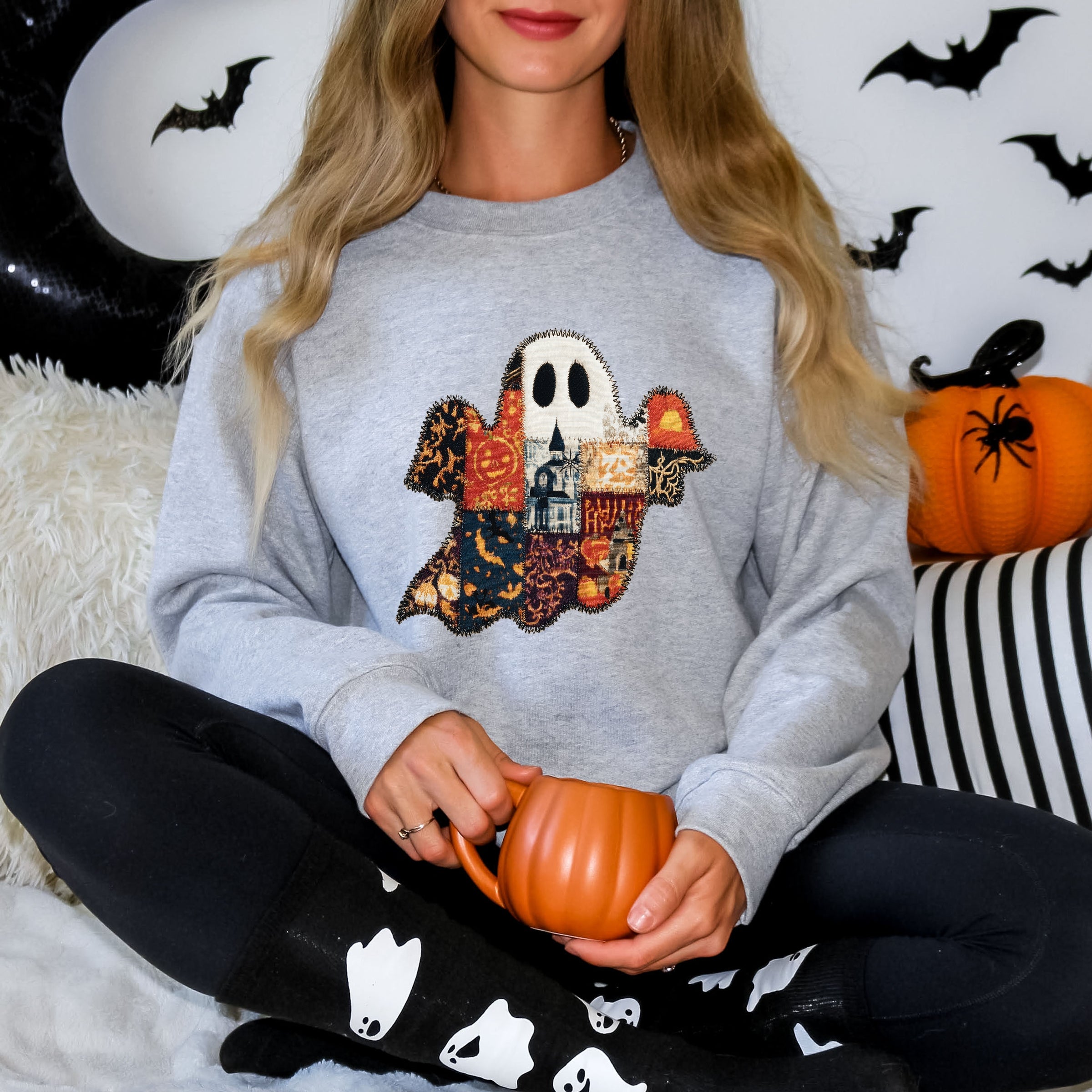 Patchwork Ghost Printed -  Womens Sweatshirt