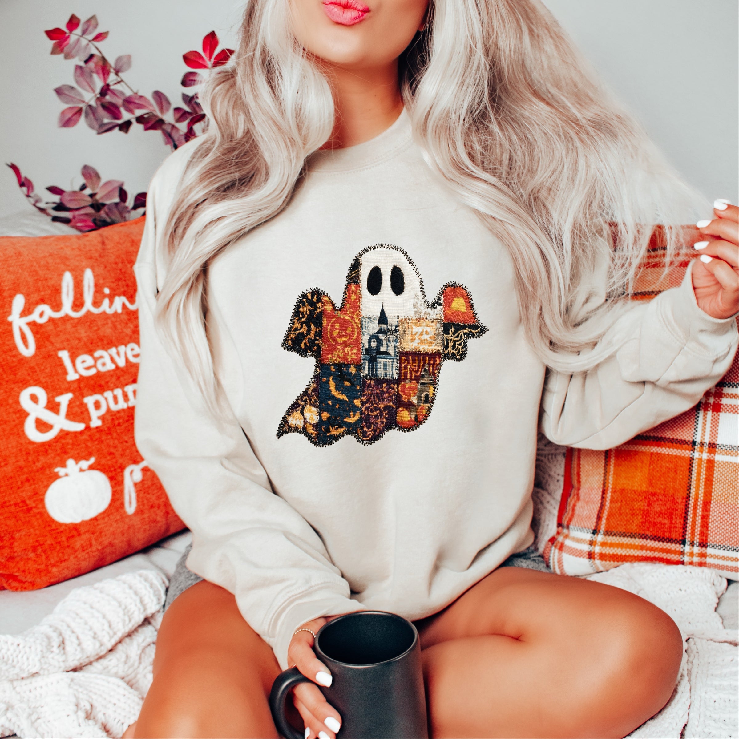 Patchwork Ghost Printed -  Womens Sweatshirt