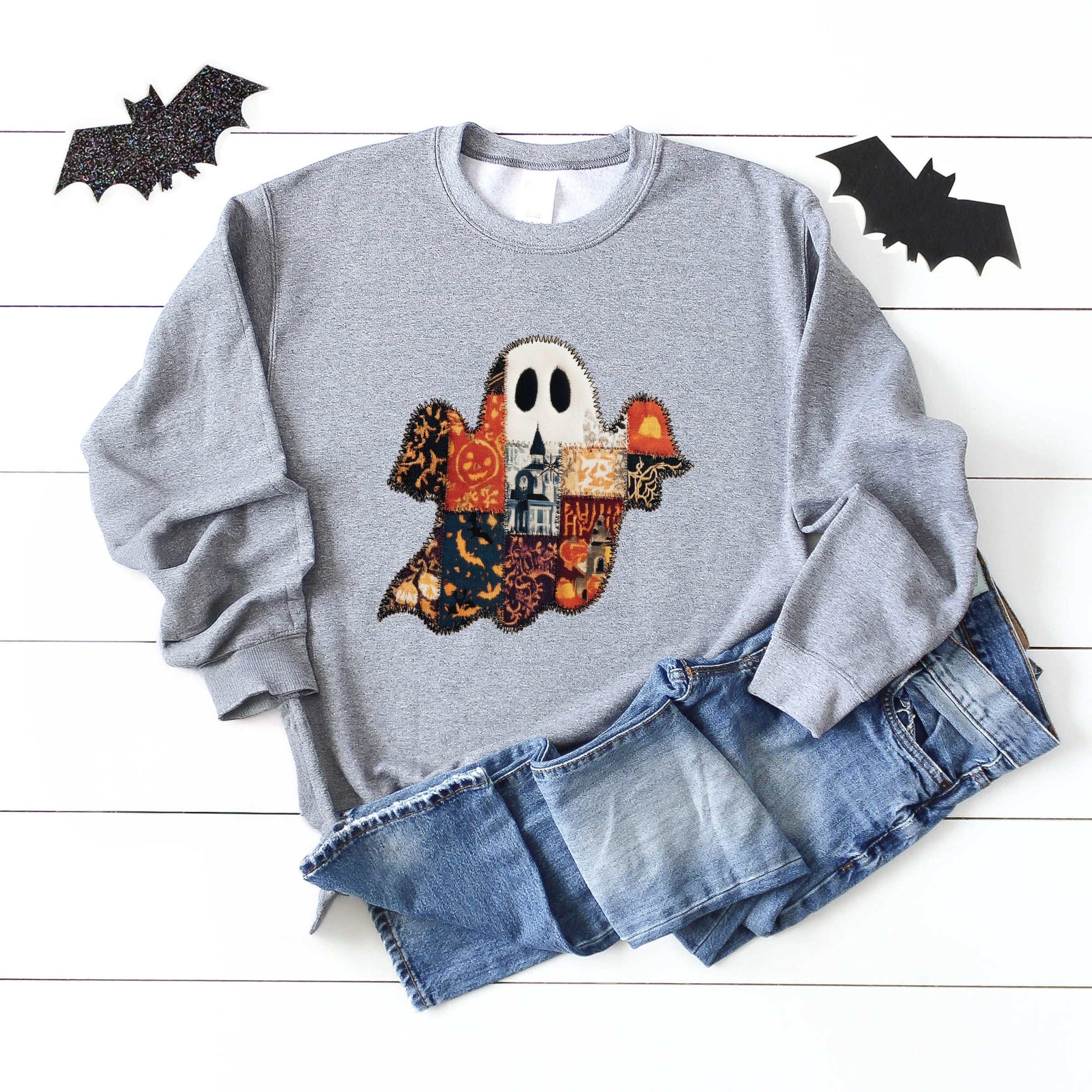 Patchwork Ghost Printed -  Womens Sweatshirt