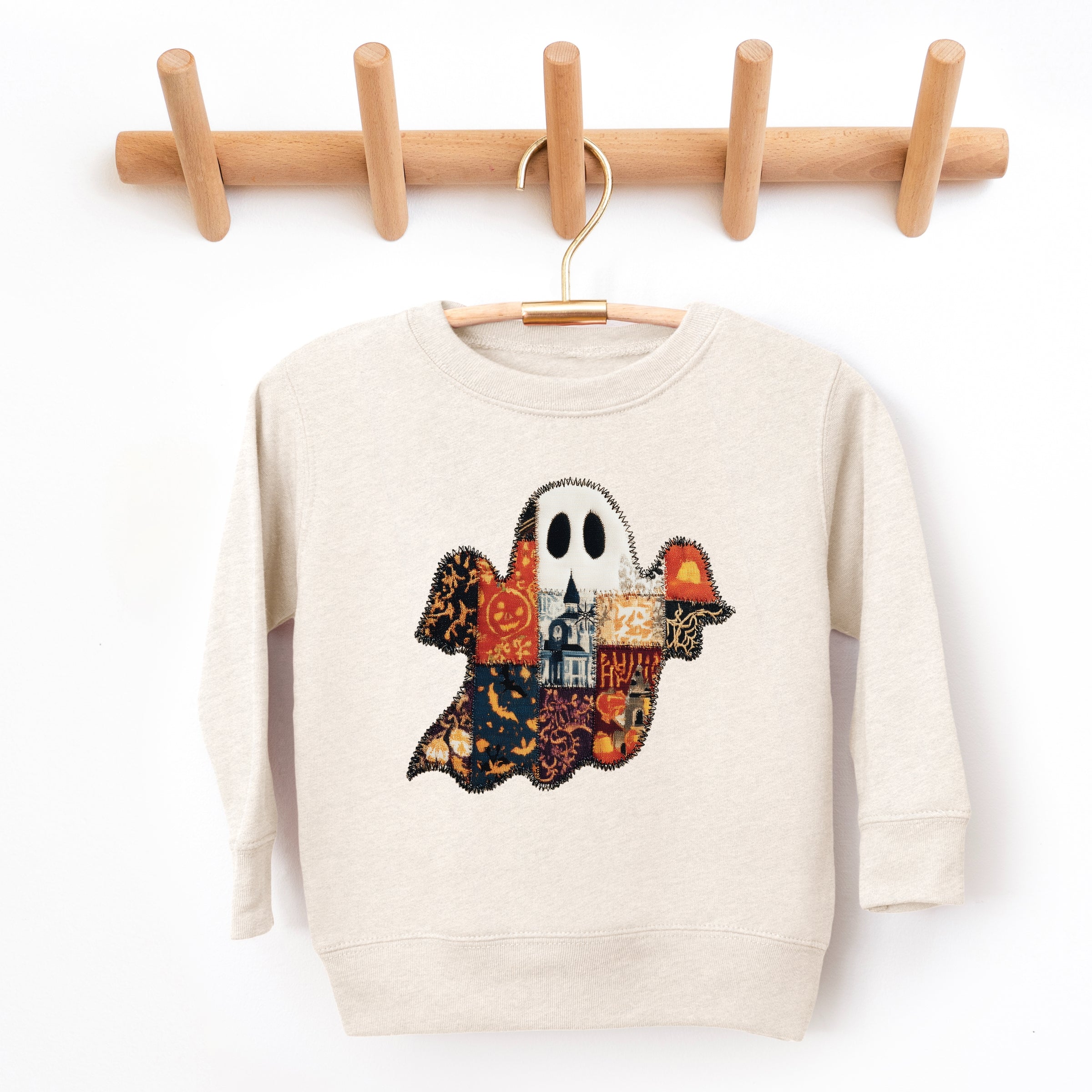 Patchwork Ghost Printed - Toddler Graphic Sweatshirt and Youth Graphic Sweatshirt