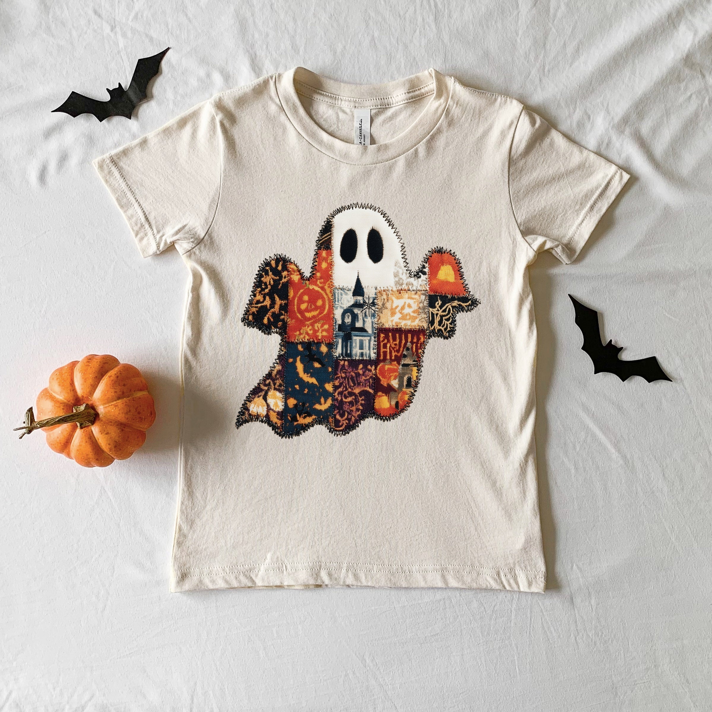Patchwork Ghost Printed - Youth Short Sleeve Graphic T-Shirt and Toddler Short Sleeve Graphic T-Shirt