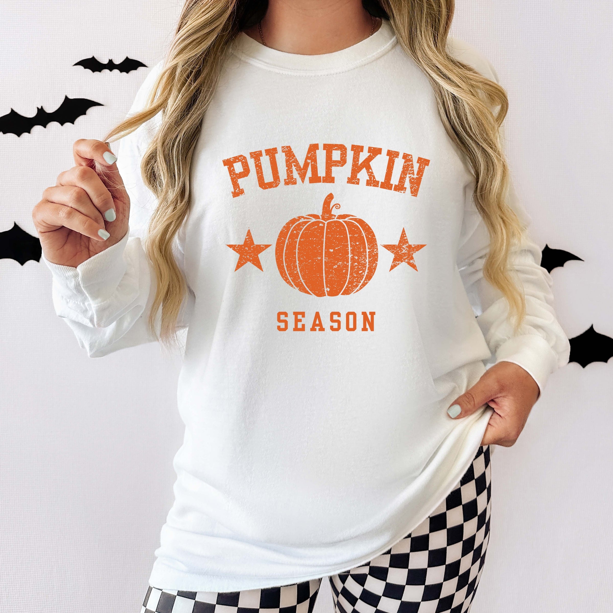 Pumpkin Season Star Distressed - Womens Garment Dyed Long Sleeve