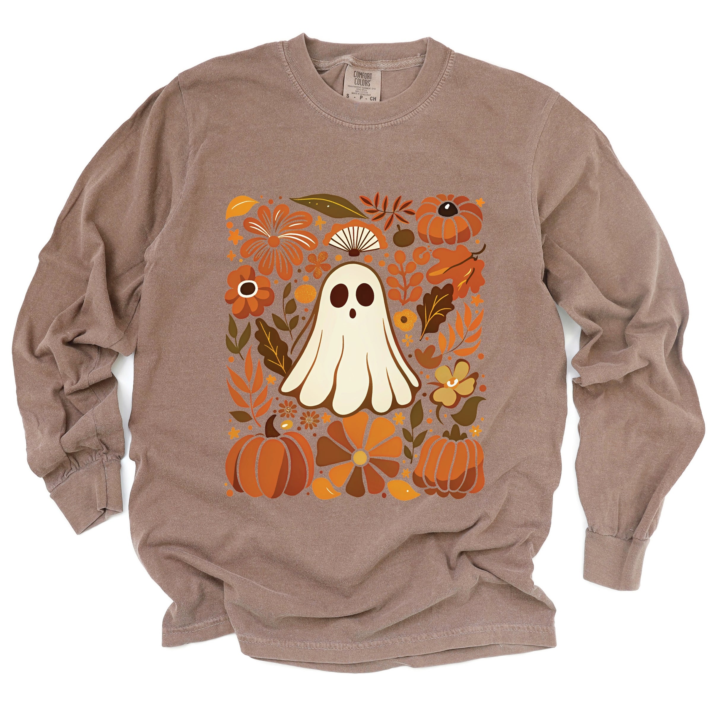 Ghost Floral Collage - Womens Garment Dyed Long Sleeve