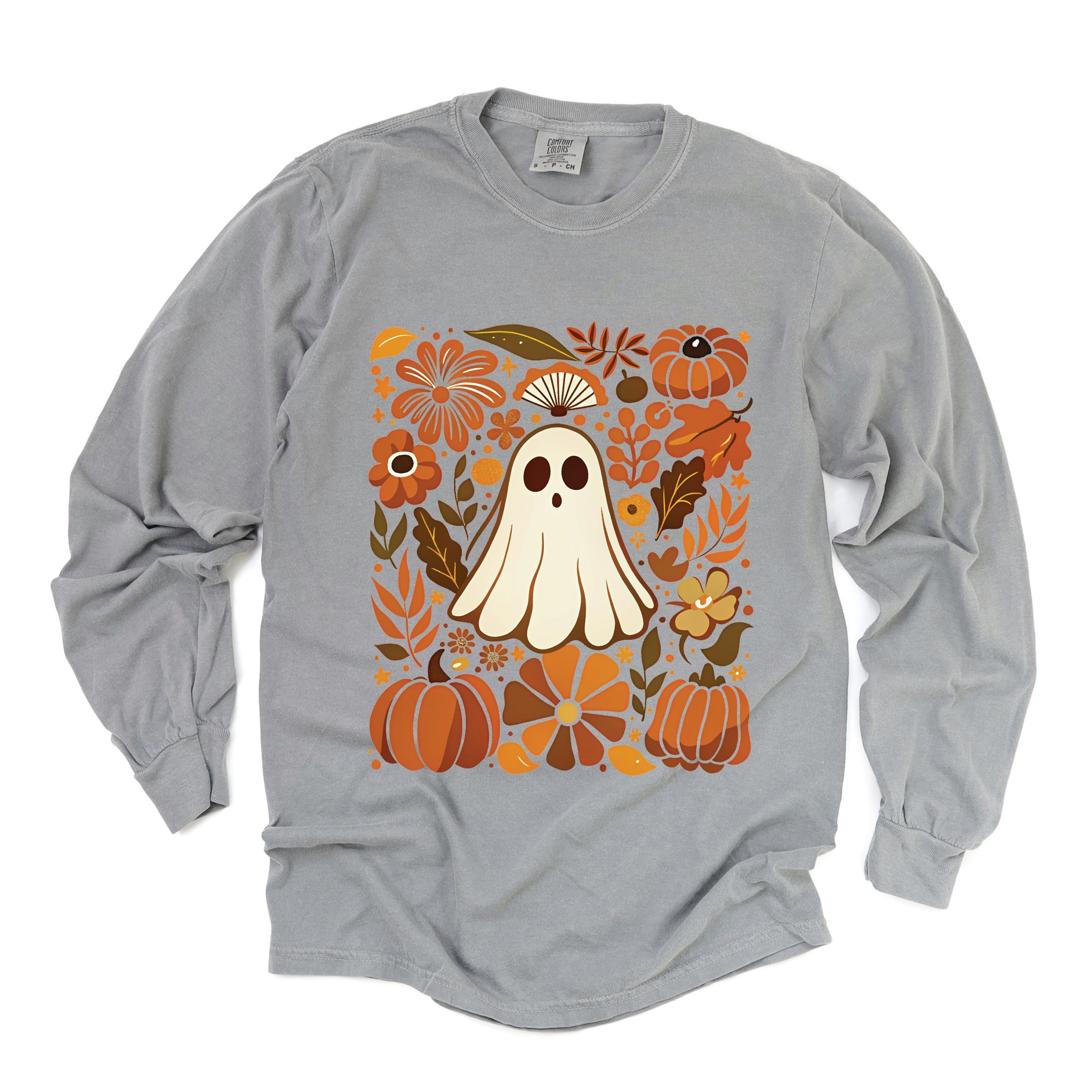 Ghost Floral Collage - Womens Garment Dyed Long Sleeve