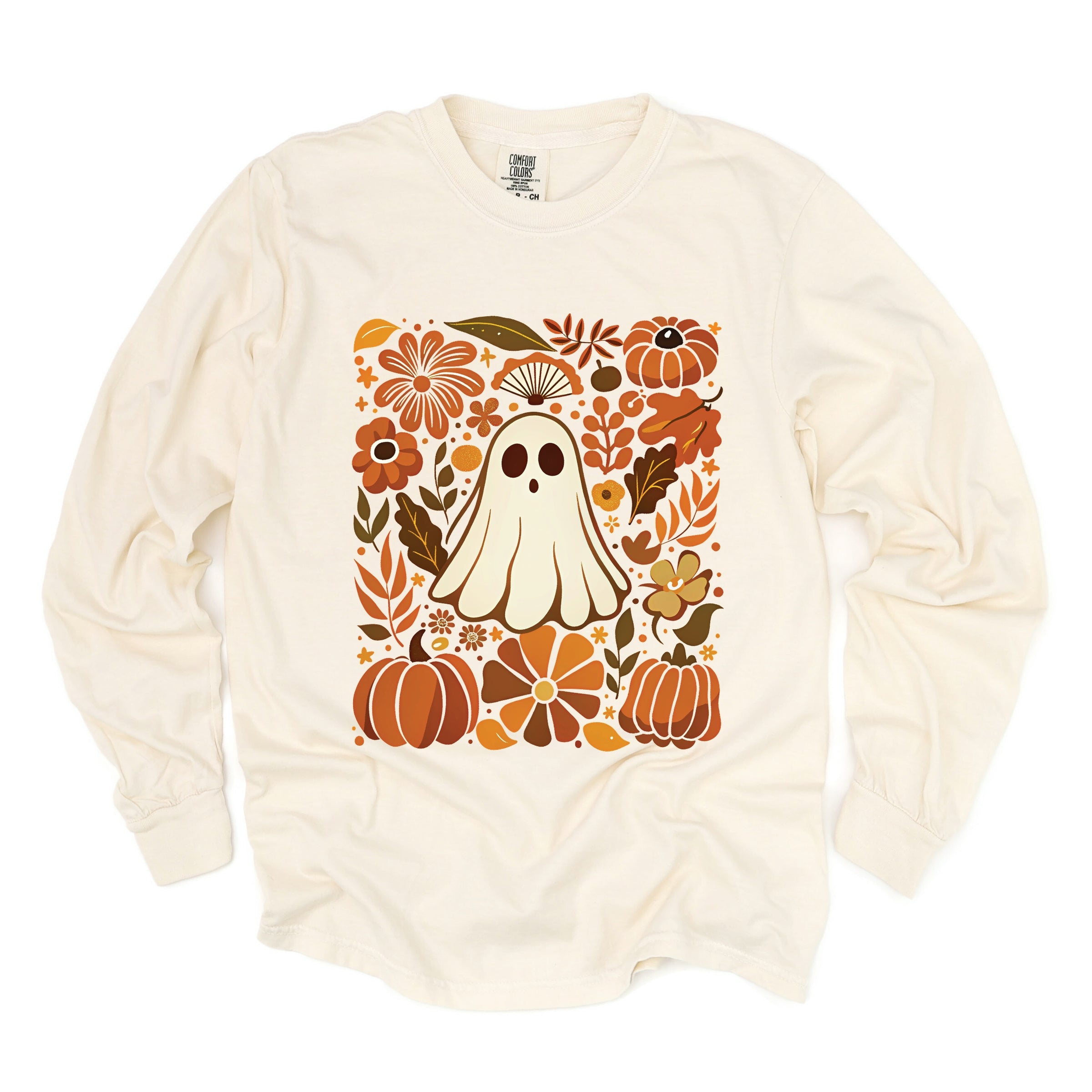 Ghost Floral Collage - Womens Garment Dyed Long Sleeve