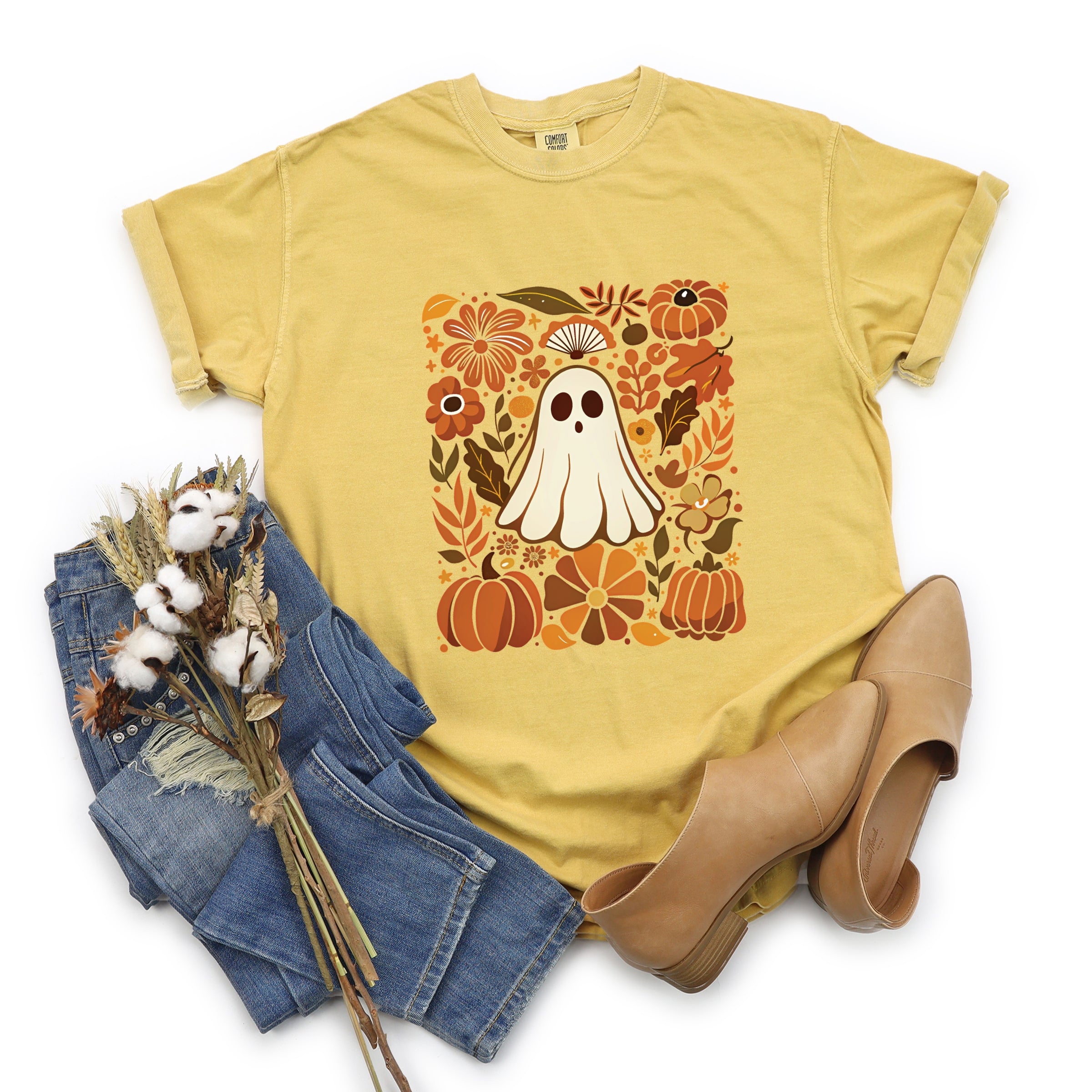 Ghost Floral Collage - Womens Garment Dyed Tee