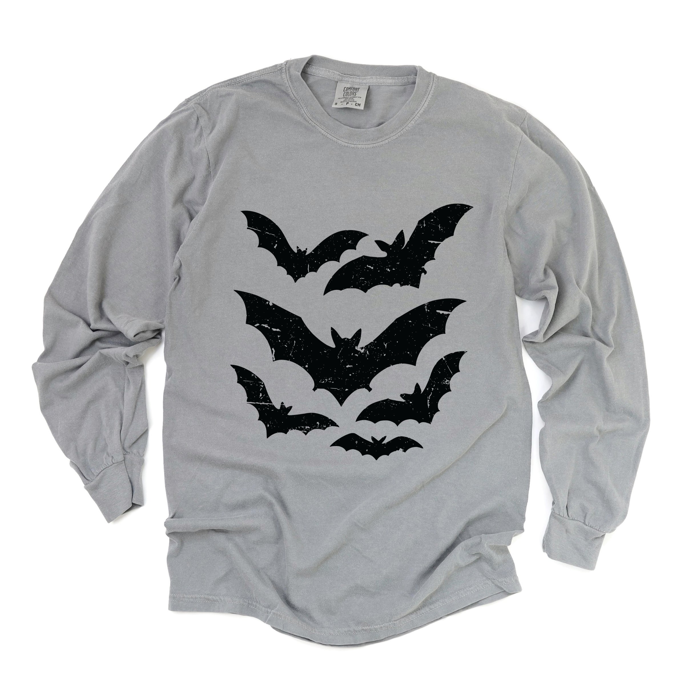 Halloween Bats Distressed - Womens Garment Dyed Long Sleeve