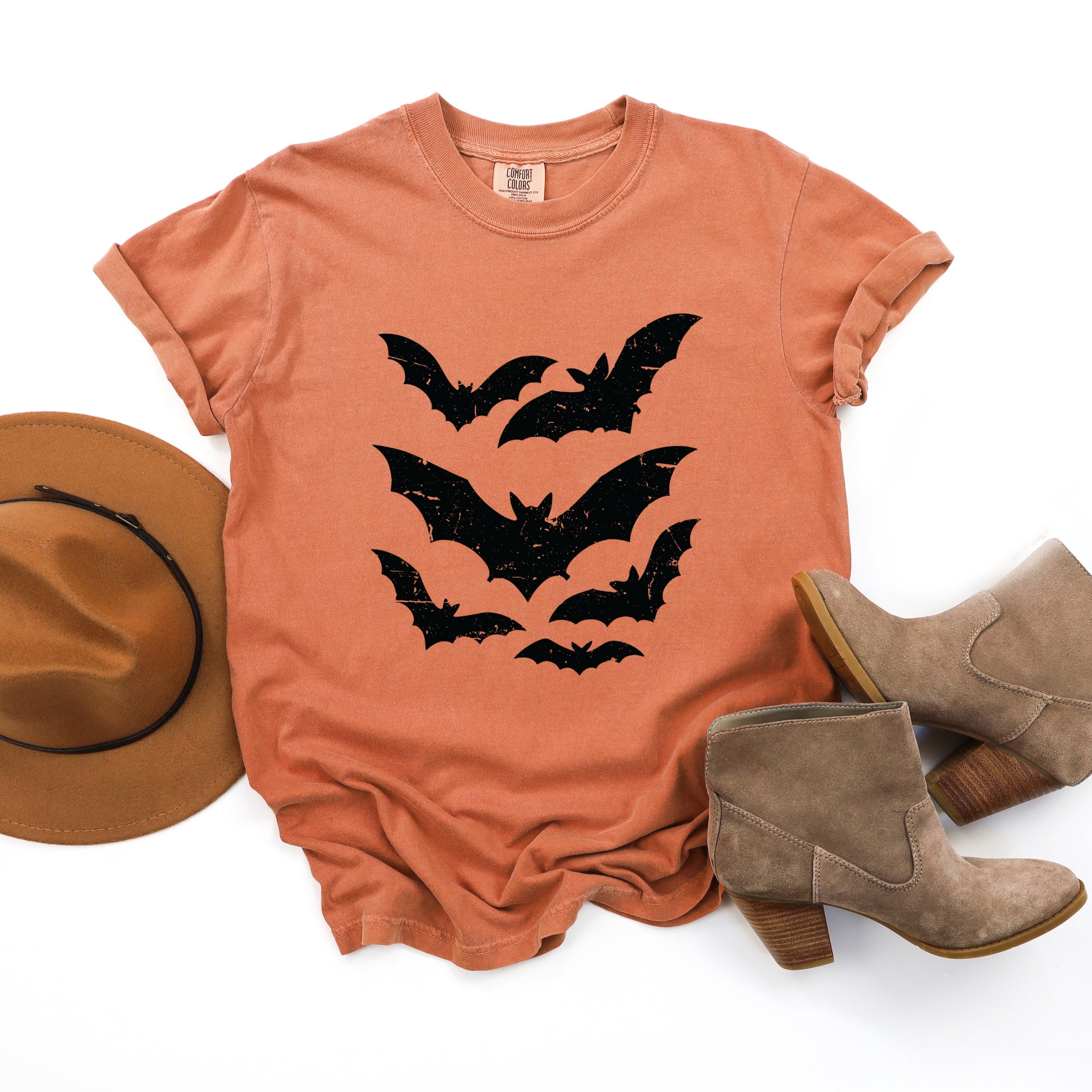Halloween Bats Distressed - Womens Garment Dyed Tee