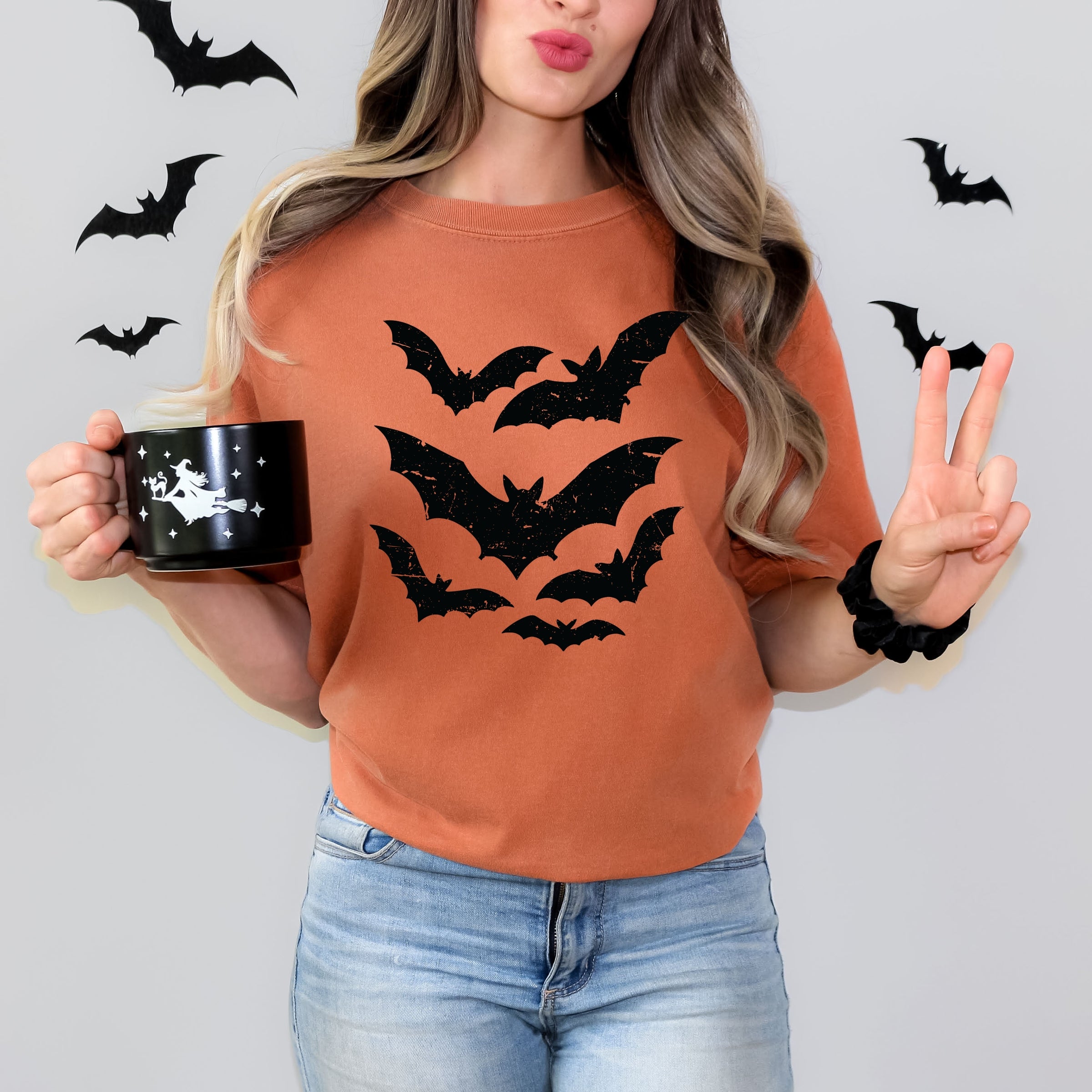 Halloween Bats Distressed - Womens Garment Dyed Tee
