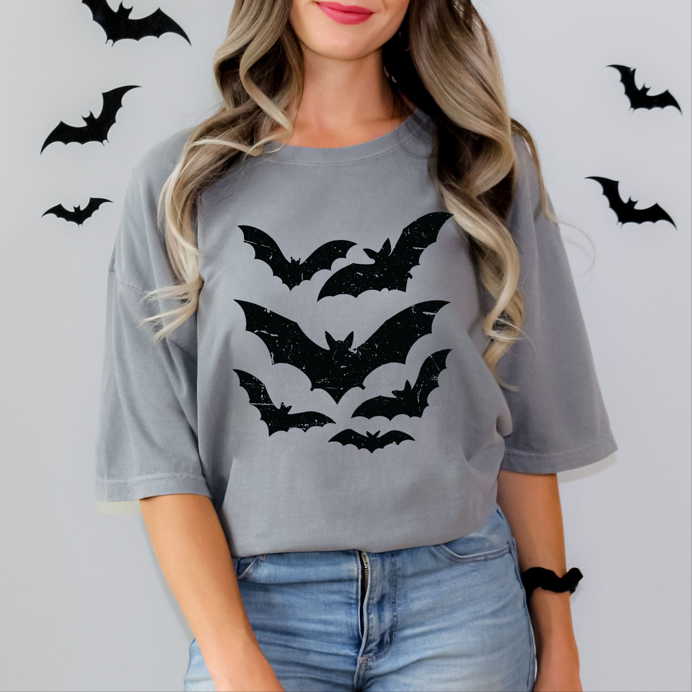 Halloween Bats Distressed - Womens Garment Dyed Tee