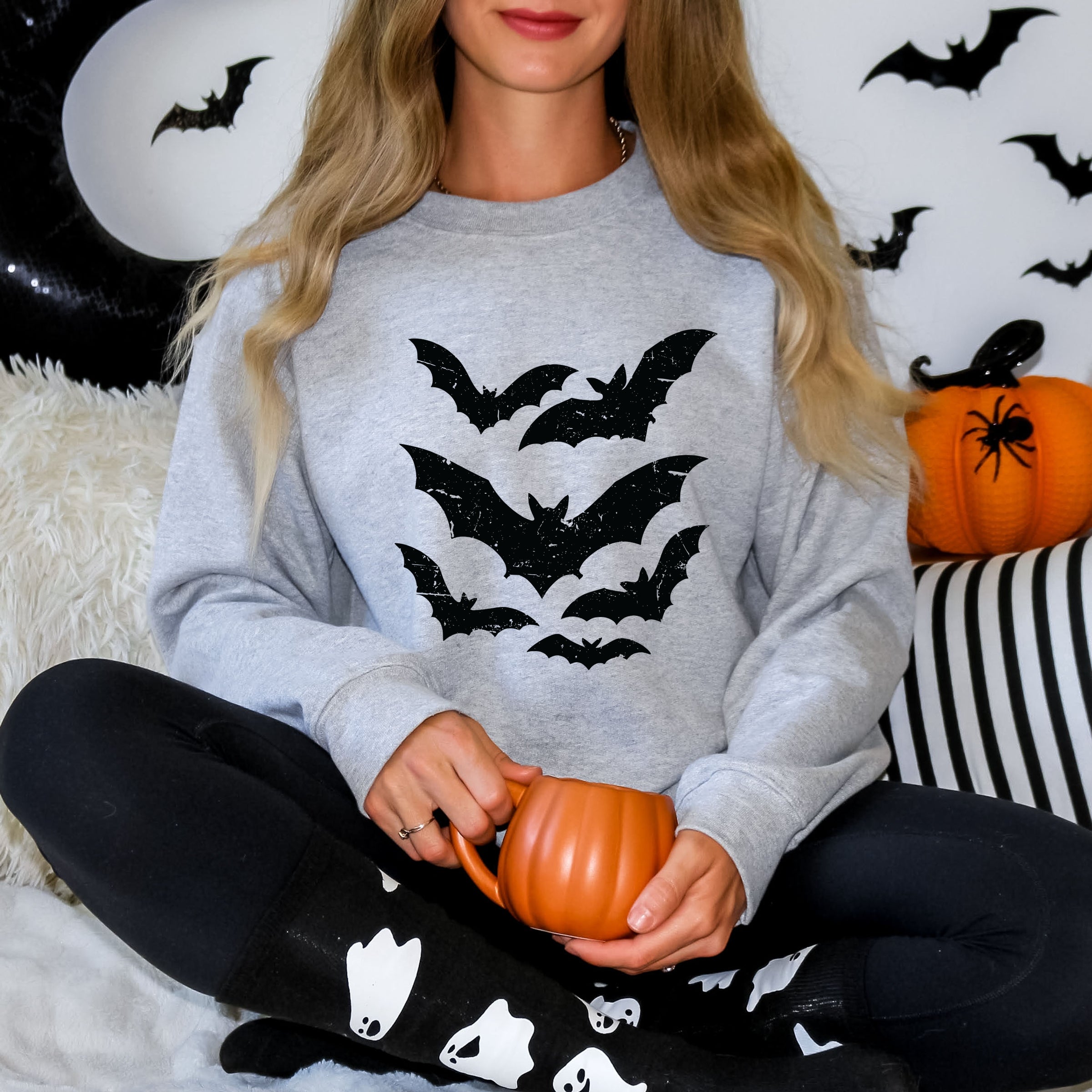 Halloween Bats Distressed -  Womens Sweatshirt